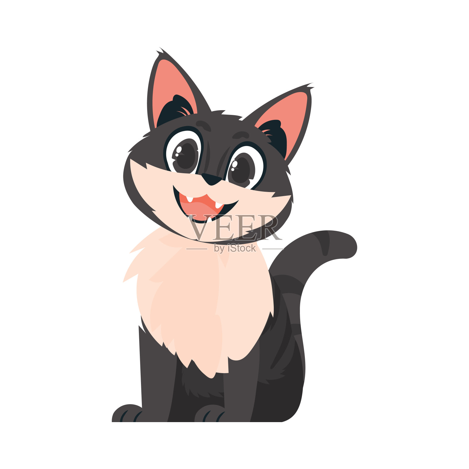 聪明地打败了昏暗的猫。微笑的猫。卡通风格，矢量插图插画图片素材