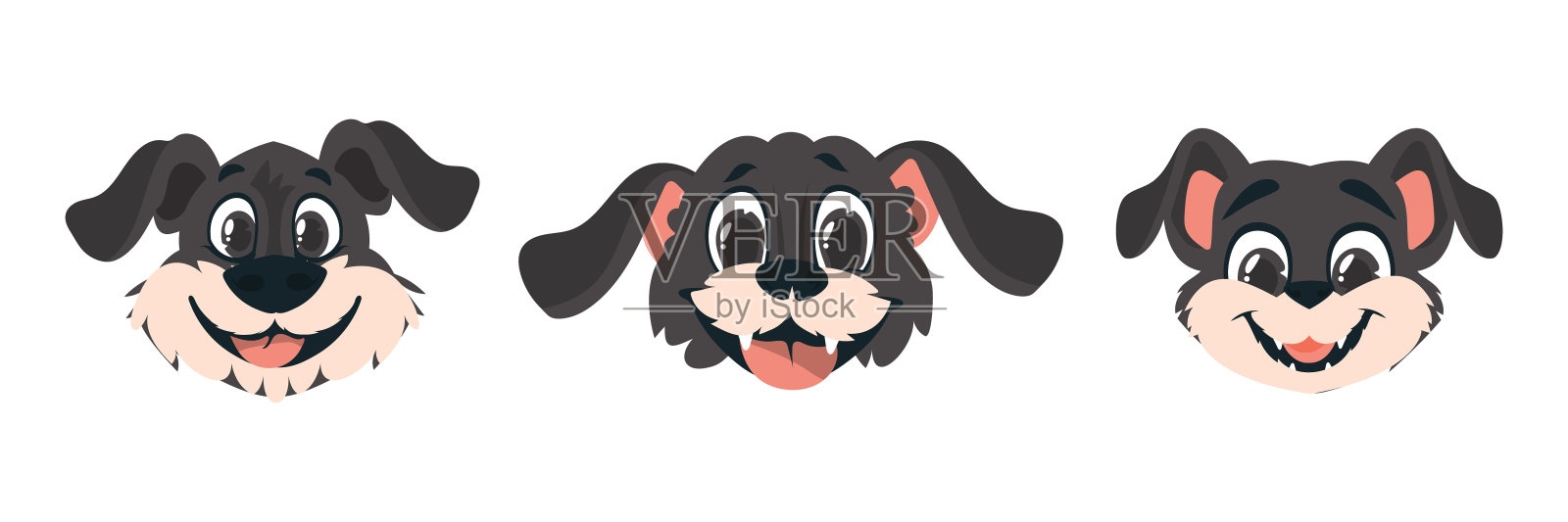 一组三片锁在狗的脸上。卡通风格，矢量插图插画图片素材