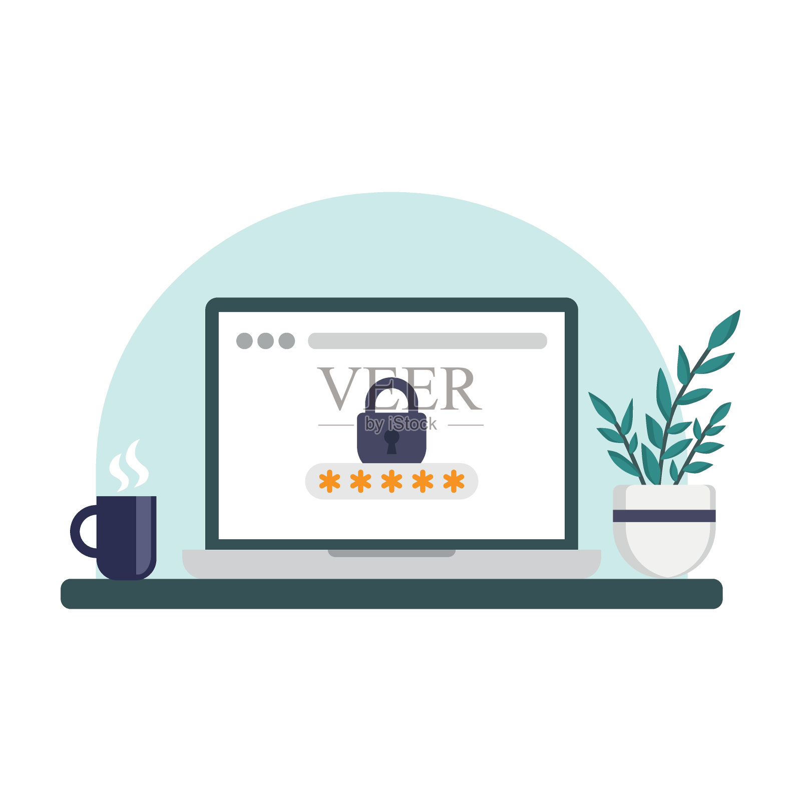 计算机安全矢量图。孤立背景下的账户。密码符号概念。插画图片素材