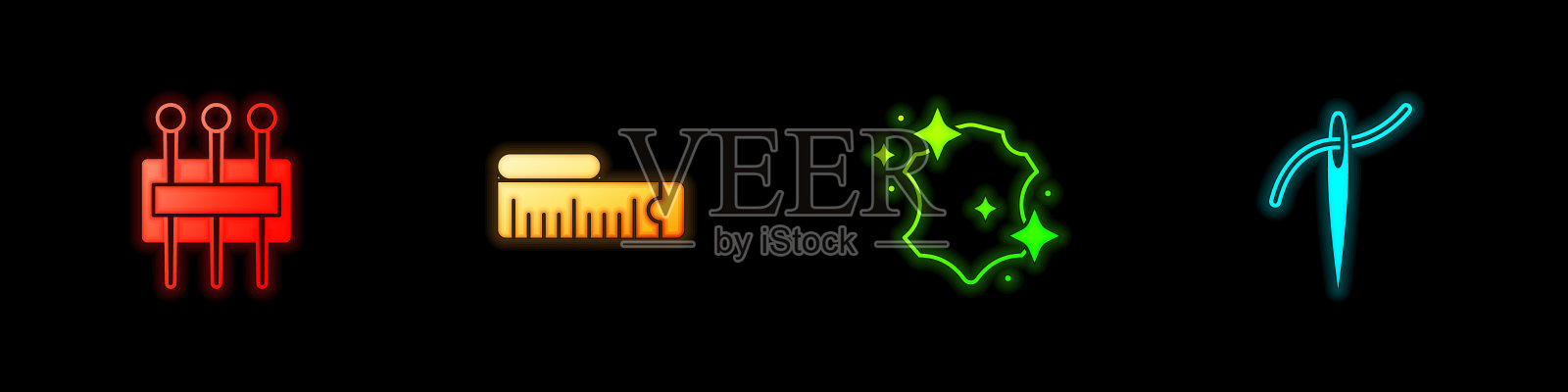 设置针缝，卷尺，皮革和螺纹图标。向量插画图片素材