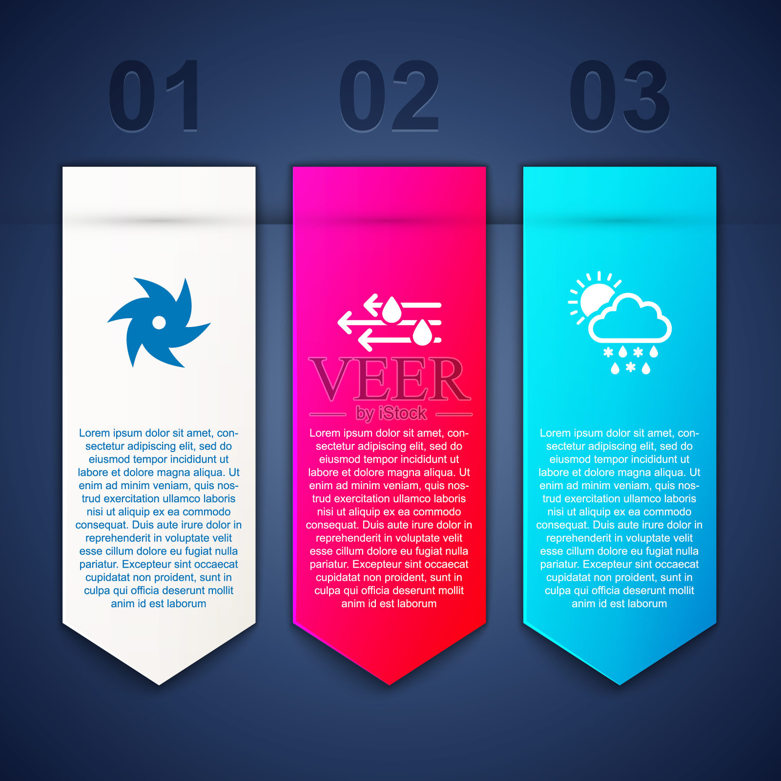 集龙卷风，风和雨和云与雪，雨，太阳。业务信息图表模板。向量设计模板素材