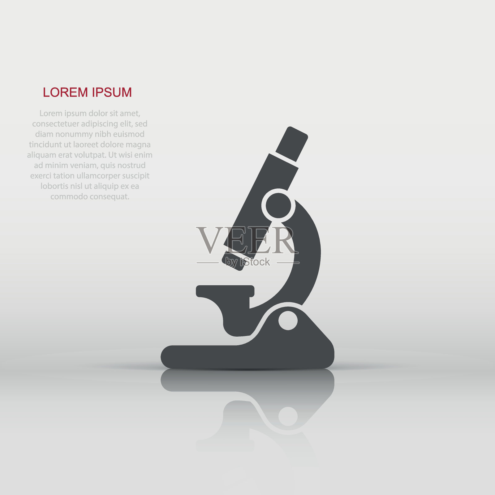 显微镜图标在平面风格。实验室放大镜矢量插图孤立的背景。生物仪器标牌经营理念。插画图片素材