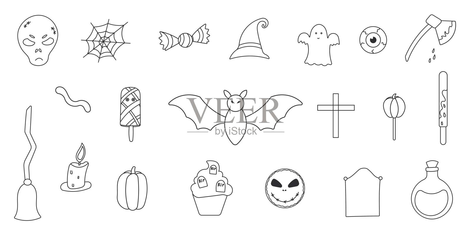 万圣节南瓜糖果骨头线素套插画图片素材