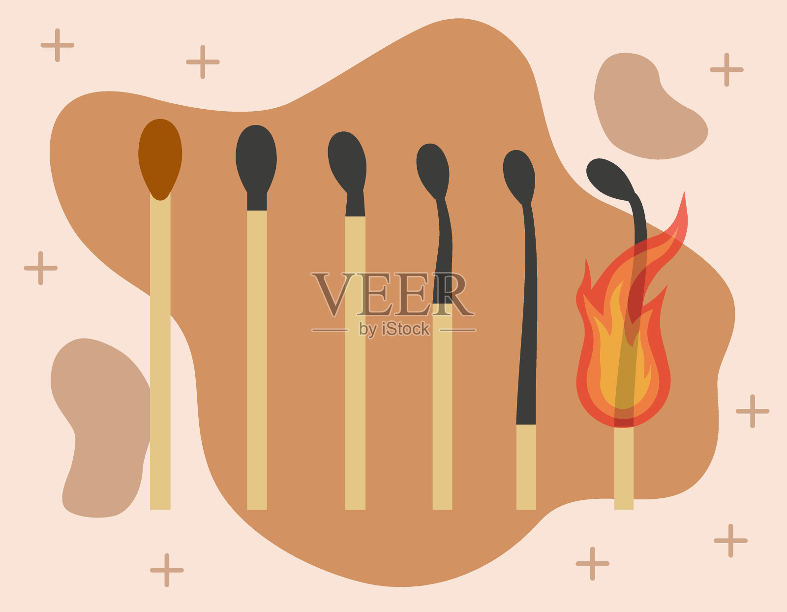 燃烧的火柴的动画。燃烧火柴的阶段。燃烧的火柴火焰。矢量插图的燃烧火柴。插画图片素材