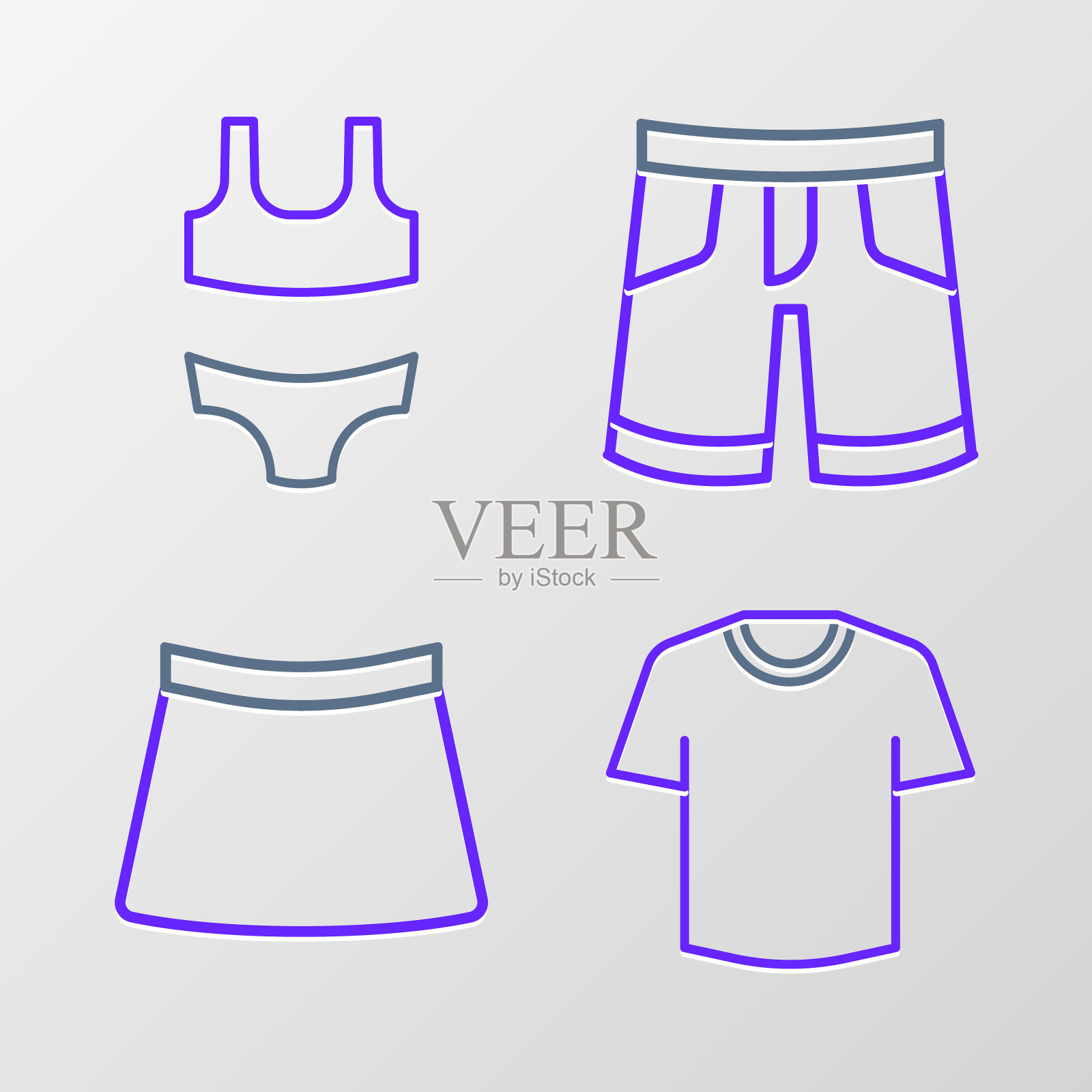 设置线t恤，裙子，短裤或裤子和泳装图标。向量图标素材