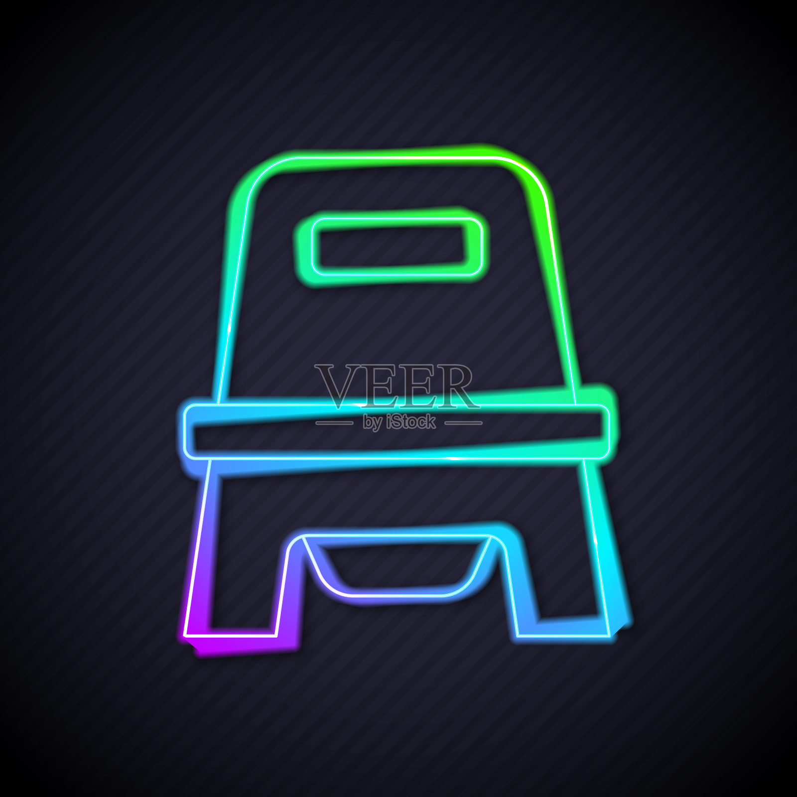 发光的霓虹灯线婴儿便盆图标孤立的黑色背景。夜壶。载体插画图片素材