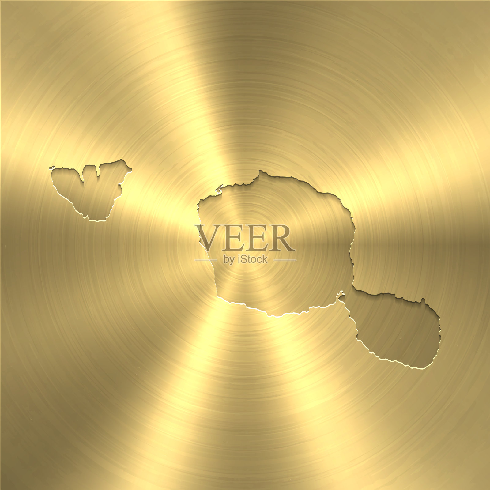 大溪地法属波利尼西亚地图上的金色背景-圆形拉丝金属纹理插画图片素材