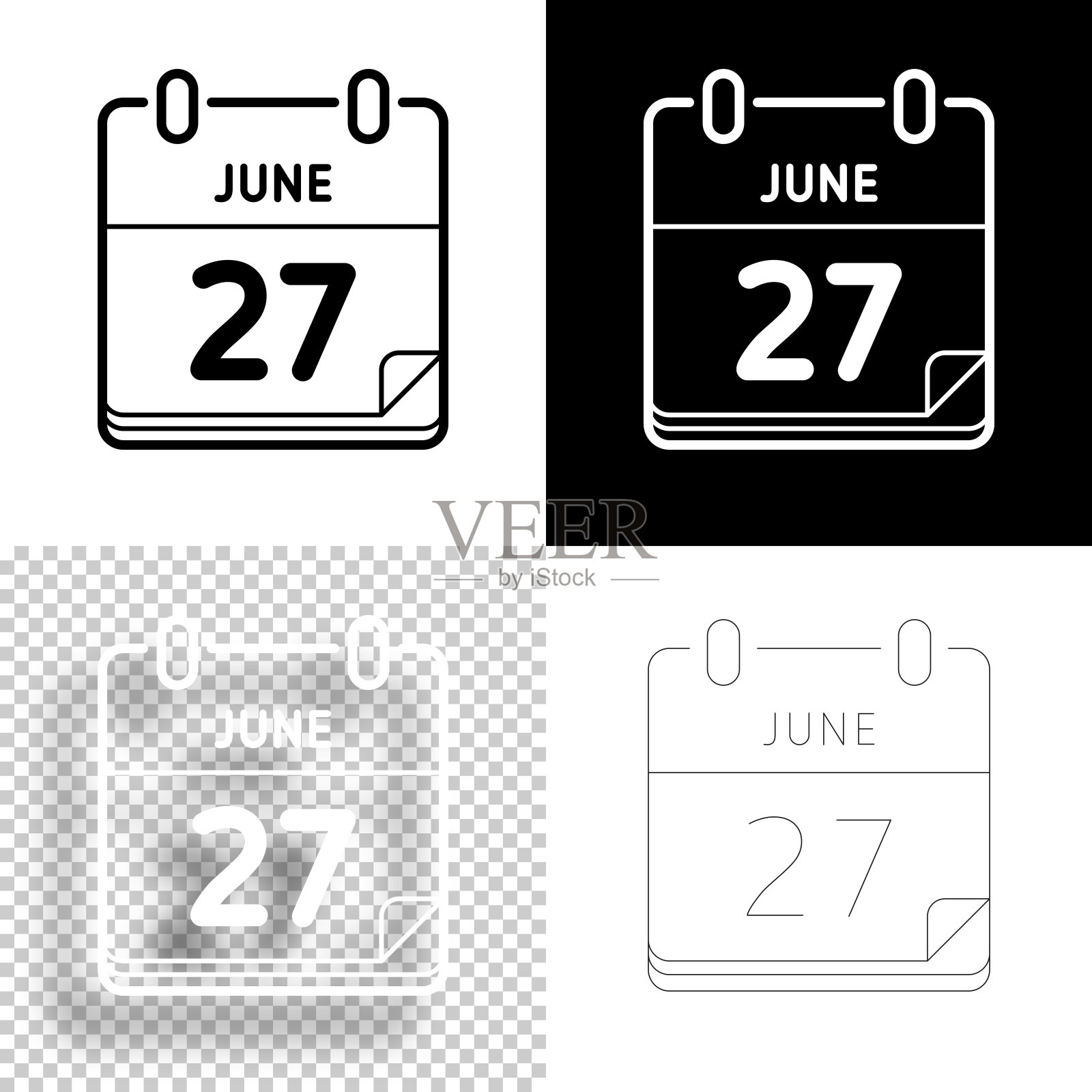 6月27日。图标设计。空白，白色和黑色背景-线图标插画图片素材