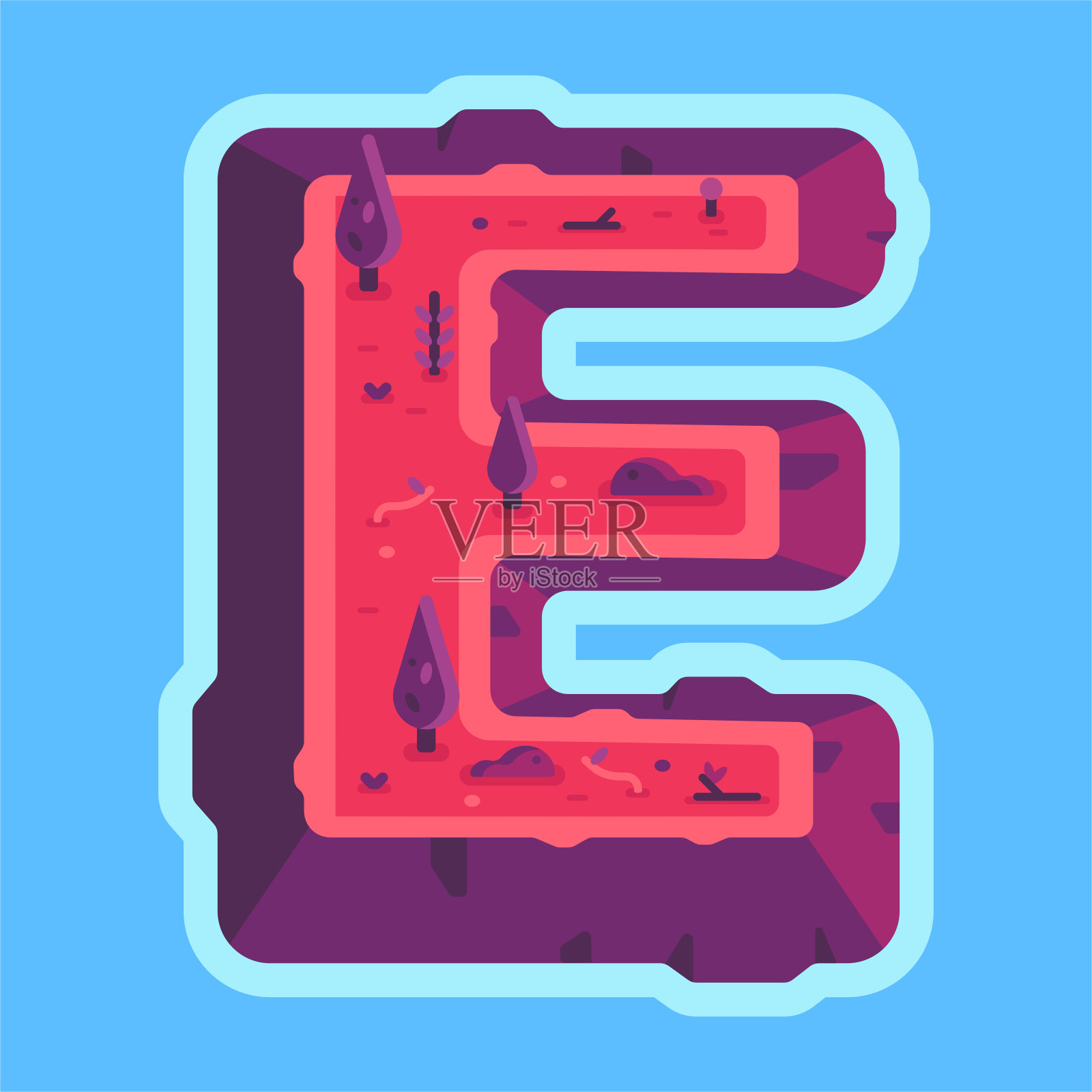 字母E以岛屿的形式的插图插画图片素材