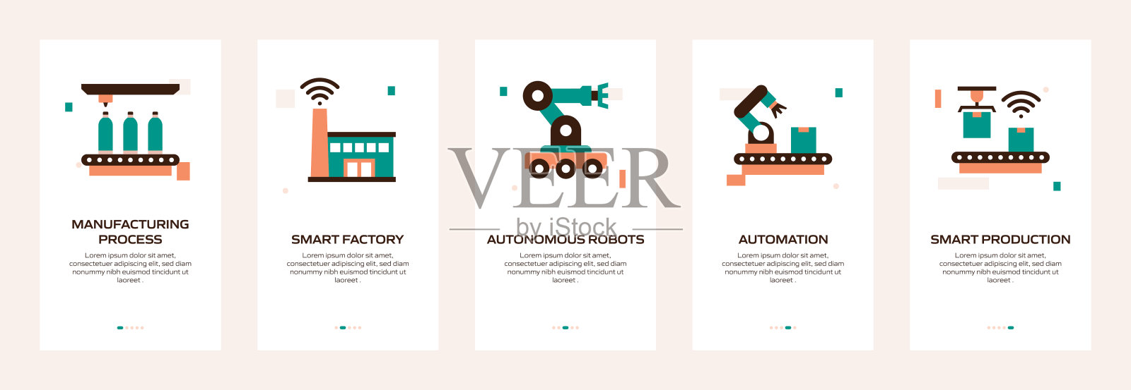 工业4.0概念移动App页面UI/UX设计矢量模板插画图片素材