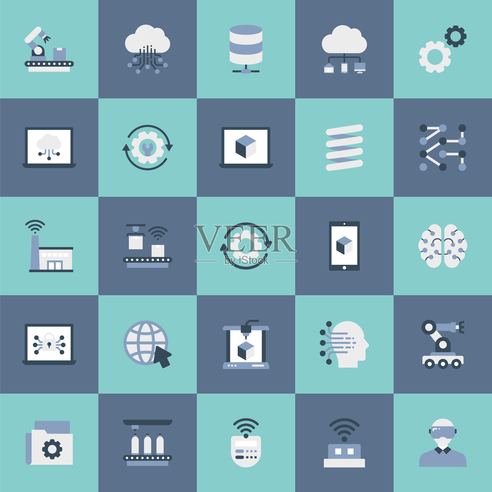 工业4.0相关扁平风格图标矢量符号插图图标素材