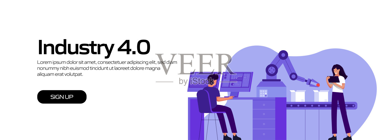 工业4.0概念矢量插图网站横幅，广告和营销材料，在线广告，业务演示等。插画图片素材