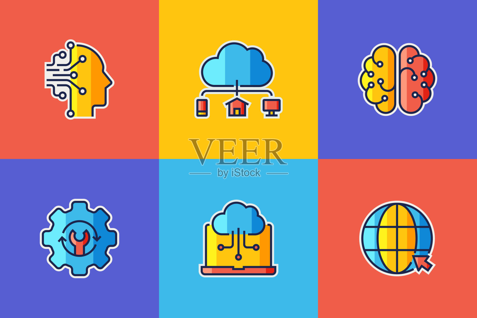 工业4.0扁平风格线条图标矢量插画图标素材