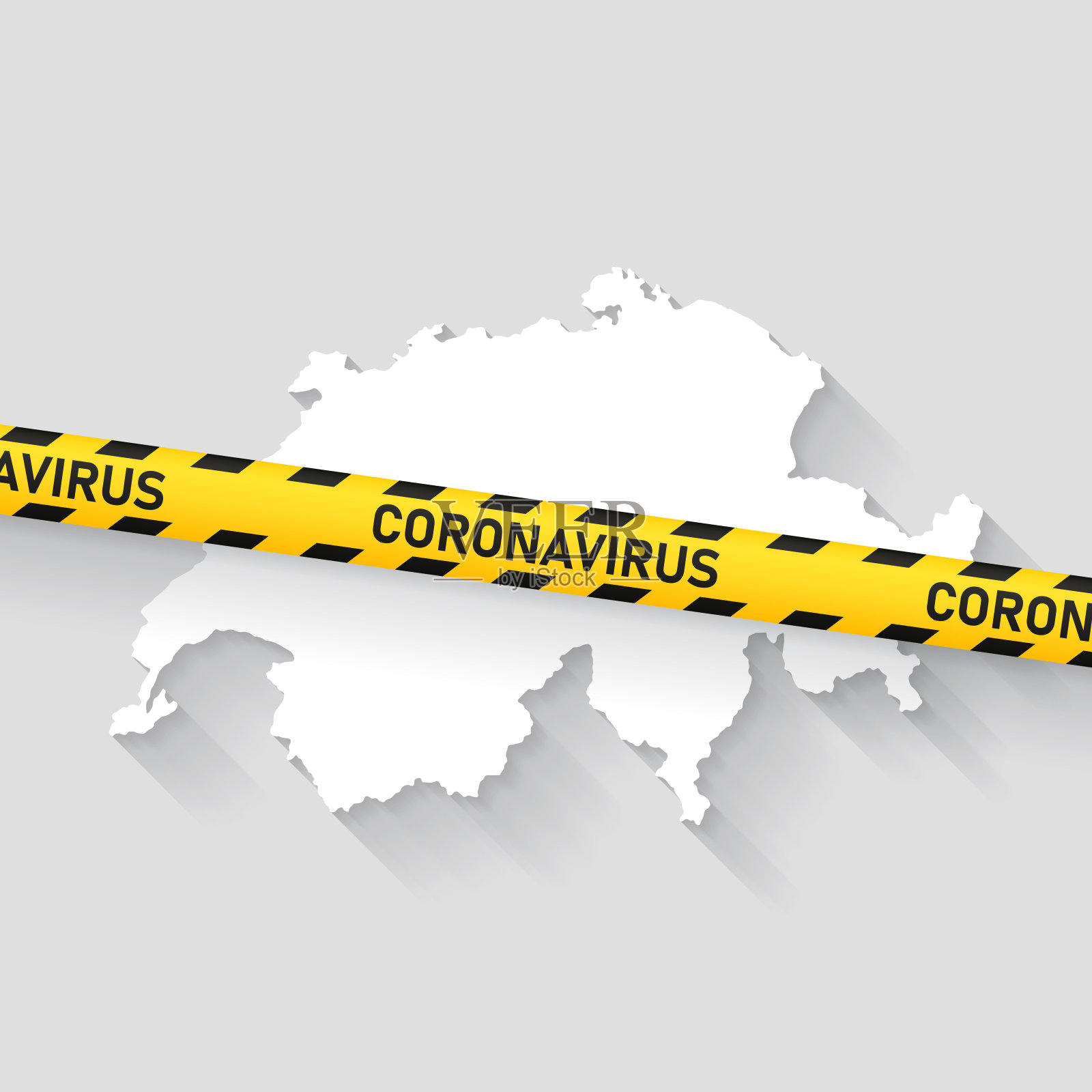 带有新冠病毒警戒线的瑞士地图：新冠疫情爆发插画图片素材