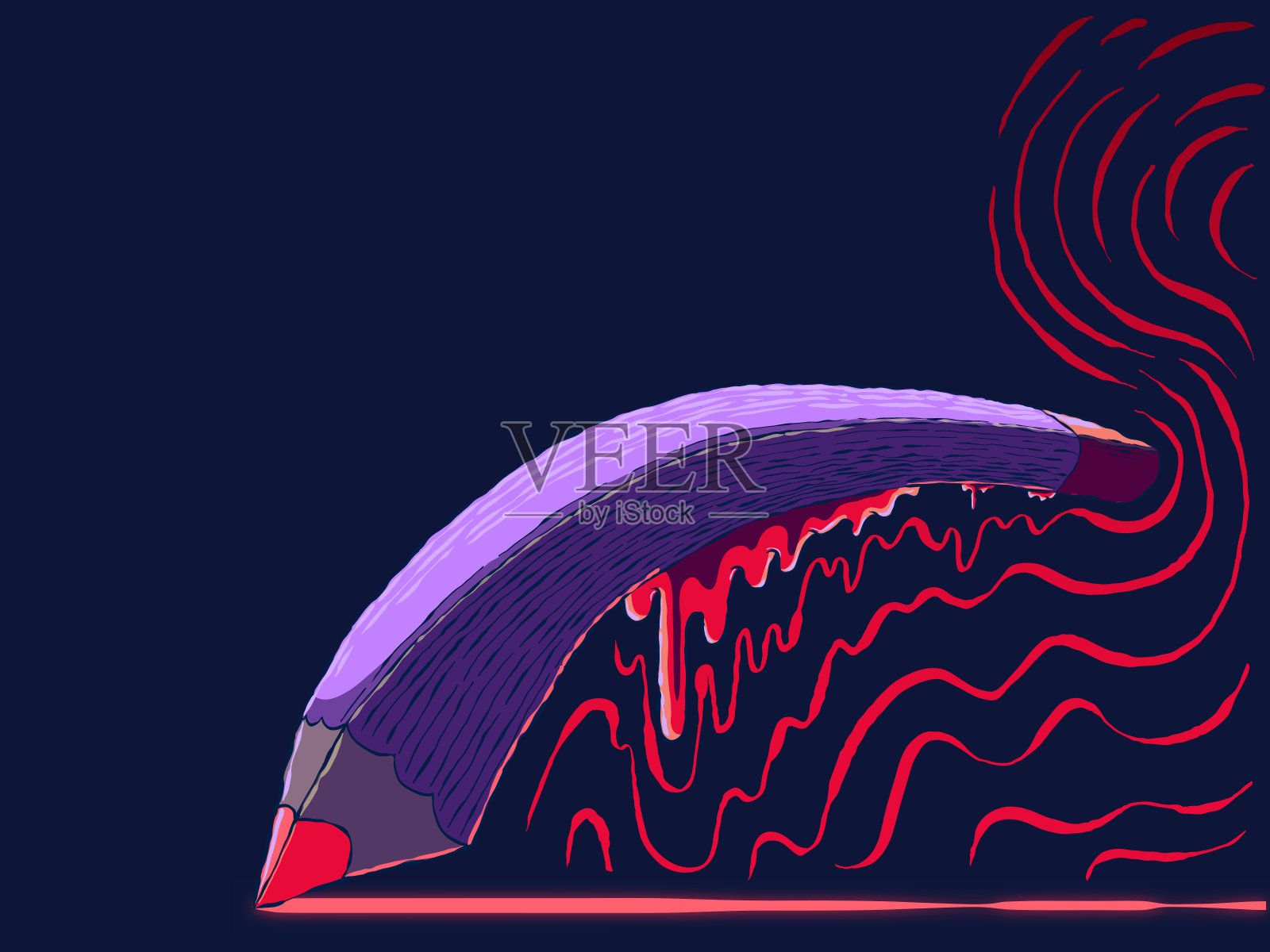 手绘横幅插图-铅笔画一条线。插画图片素材