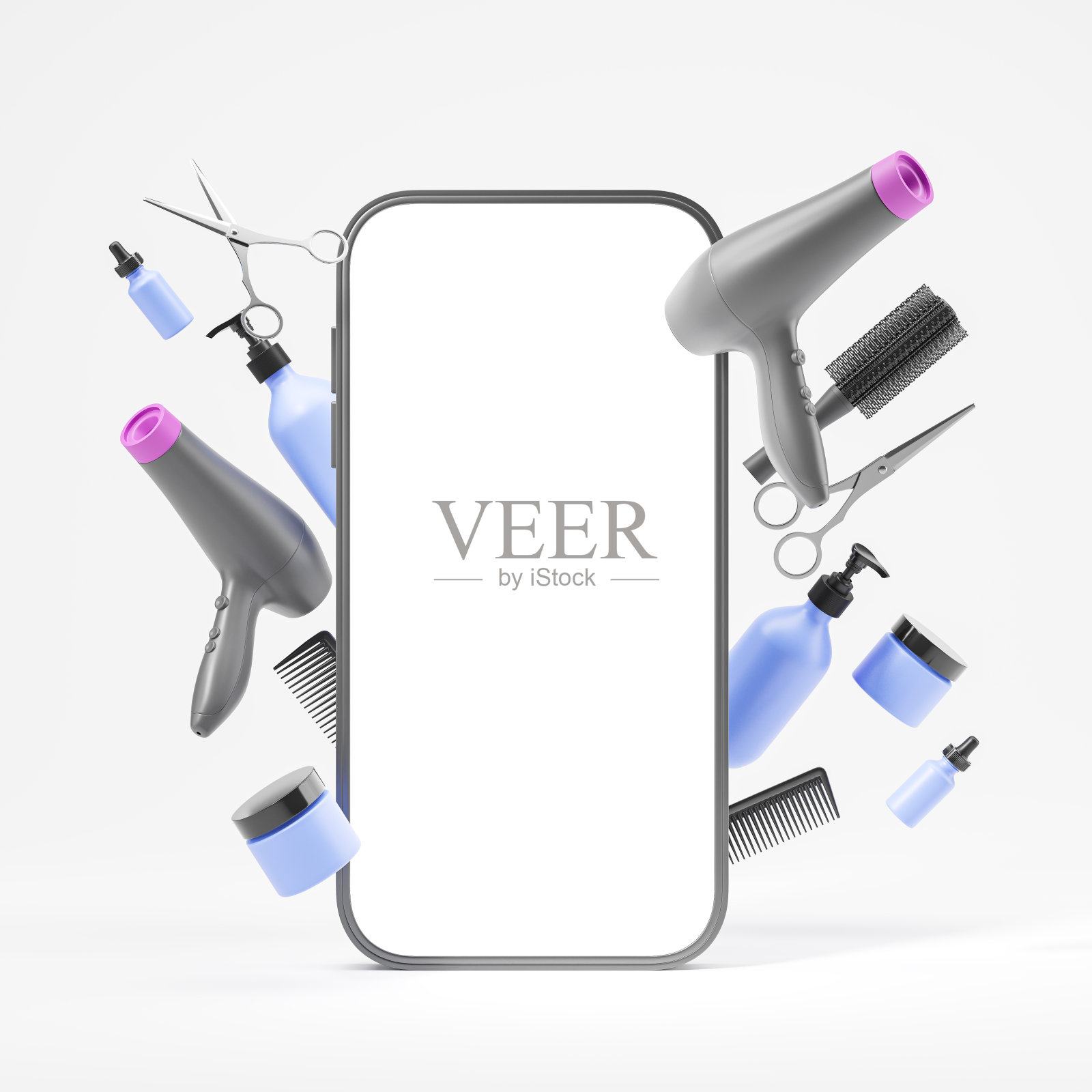 智能手机模拟展示和美发配件，在线预约照片摄影图片