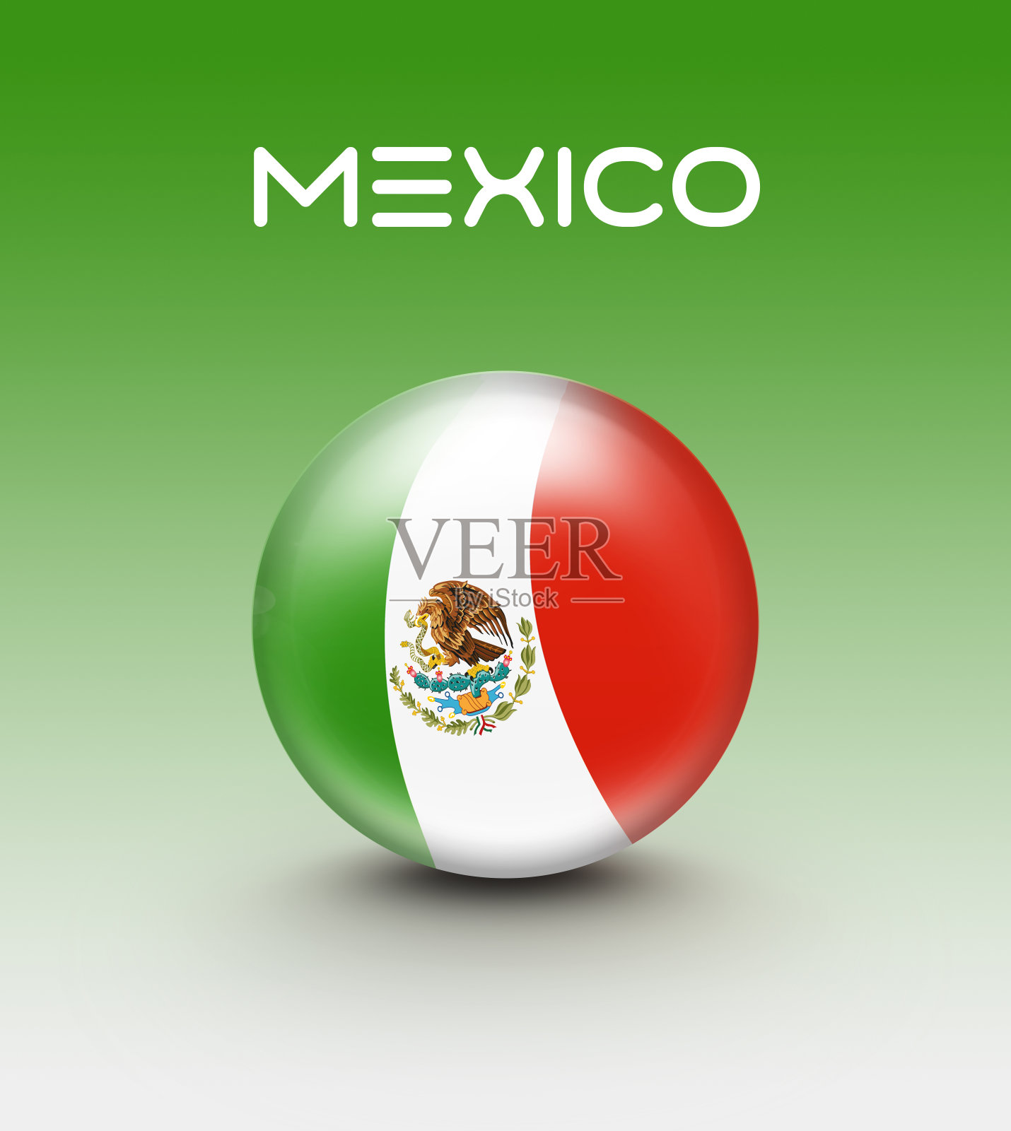 墨西哥足球与绿色背景的国旗插画图片素材
