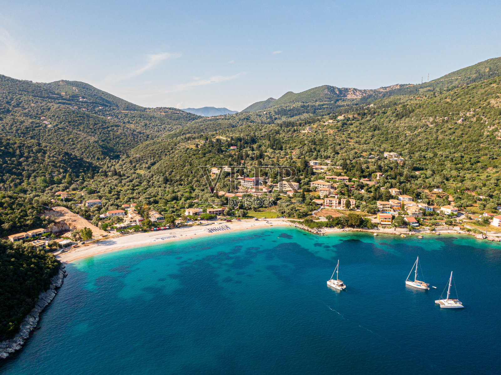 Mikros Gialos海滩鸟瞰图照片摄影图片