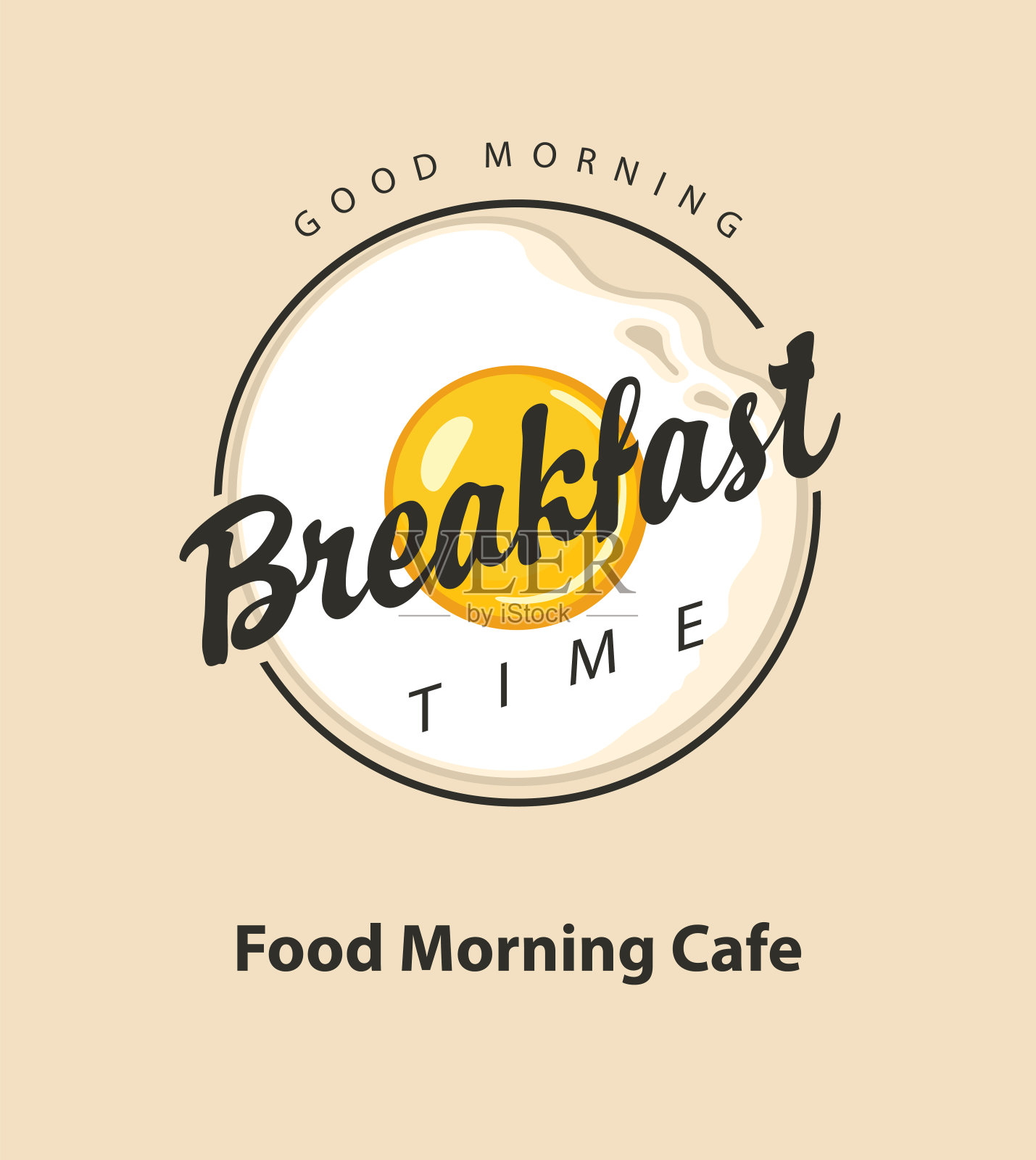 炒鸡蛋在浅色背景。早餐时间插画图片素材