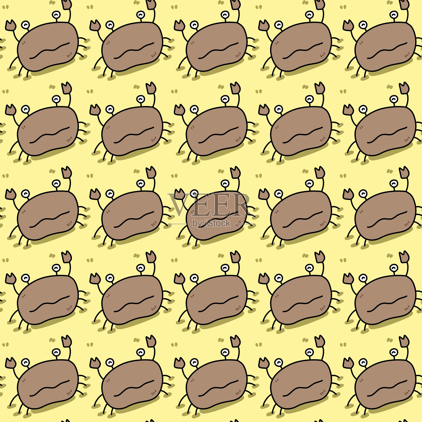 无缝图案与可爱的卡通蟹插画图片素材