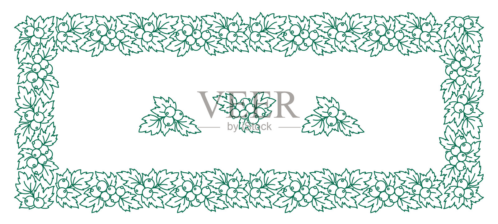 棱线图案矩形框装饰。醋栗类观赏植物。蓬勃发展的背景。矢量可编辑的轮廓笔画。插画图片素材