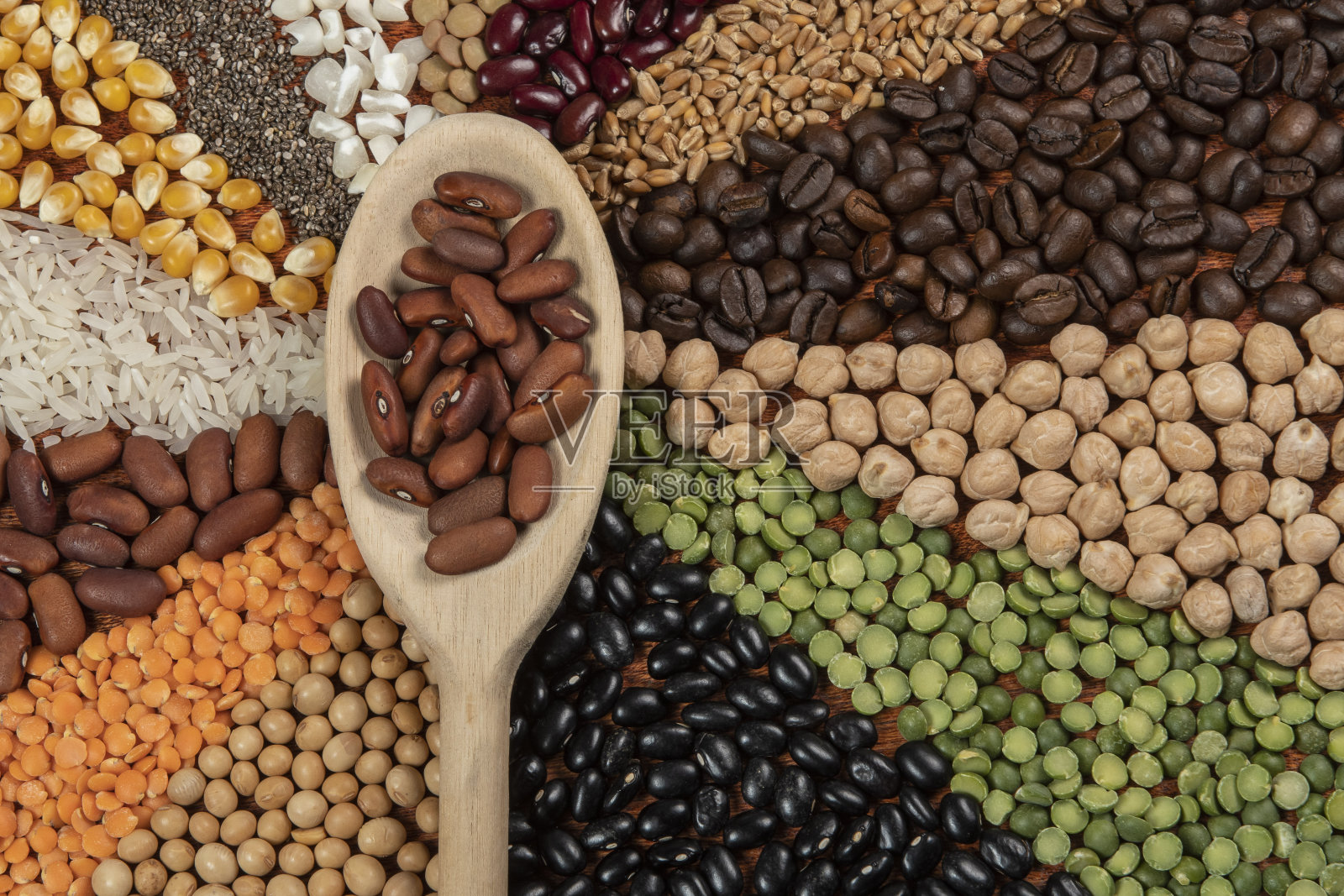 健康食品素食素食食品的概念。各类有机谷物，蔬菜，全谷物照片摄影图片