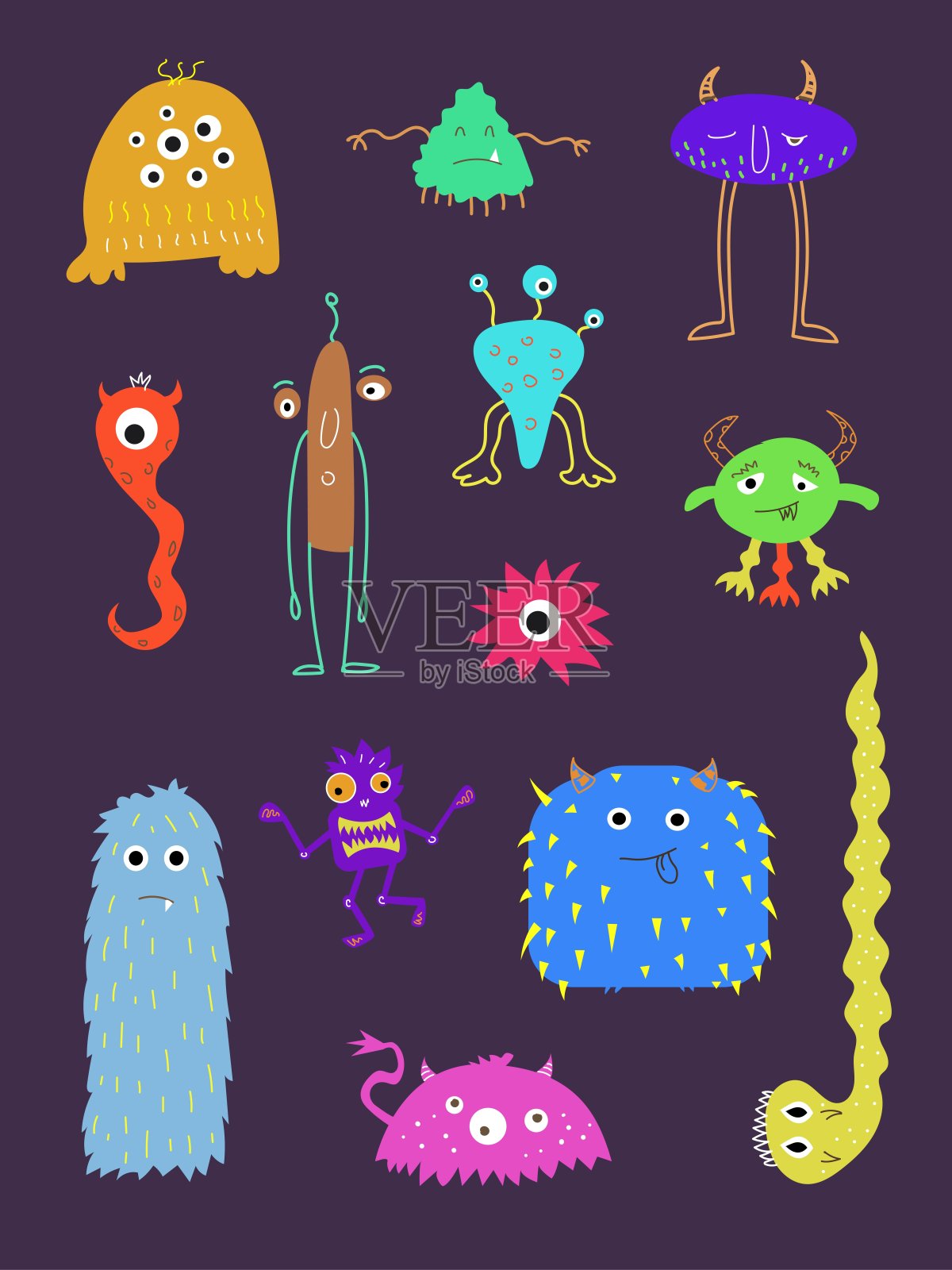 无缝模式。有趣和彩色的怪物。向量插画图片素材