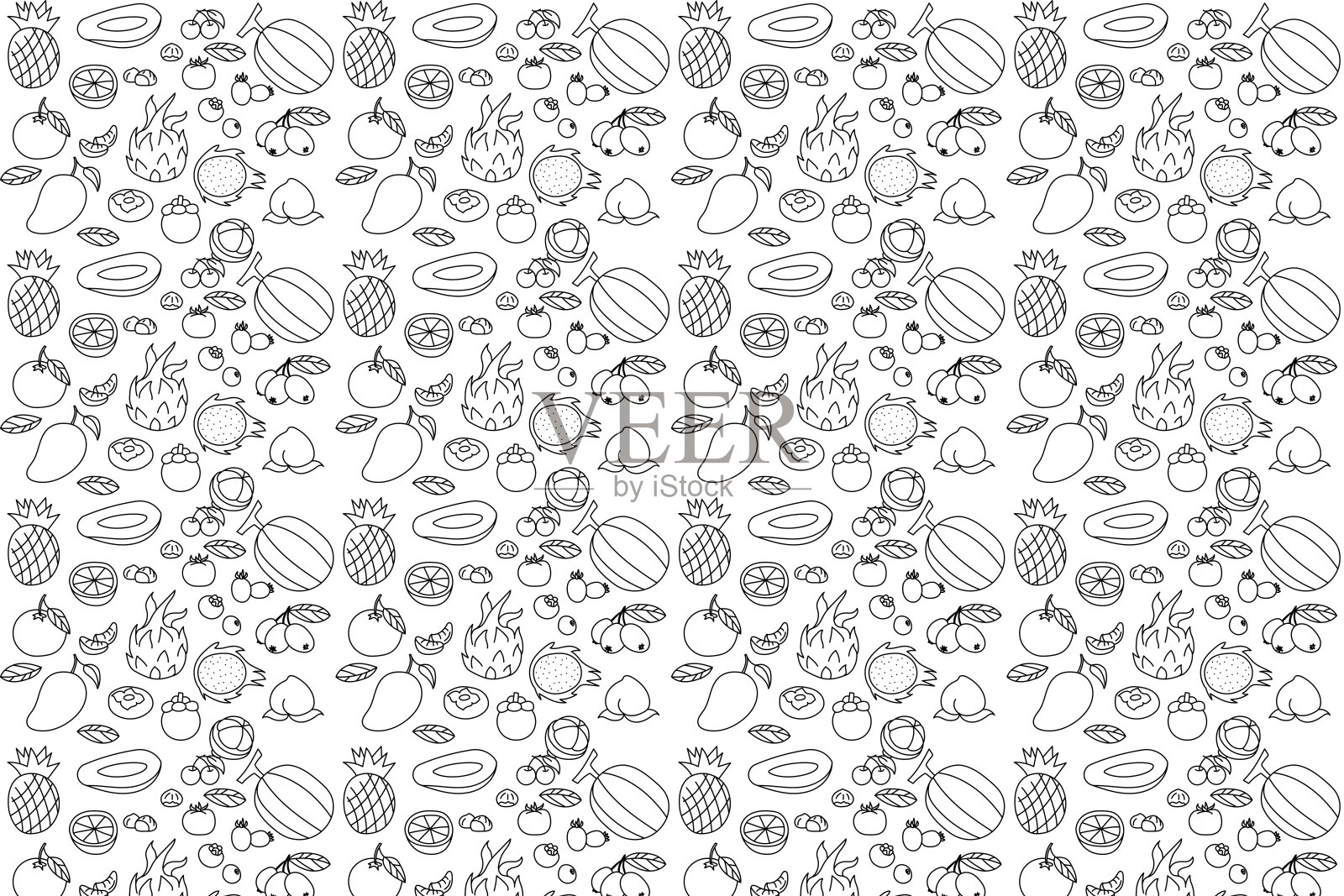 插图，空背景上水果的图案线。插画图片素材