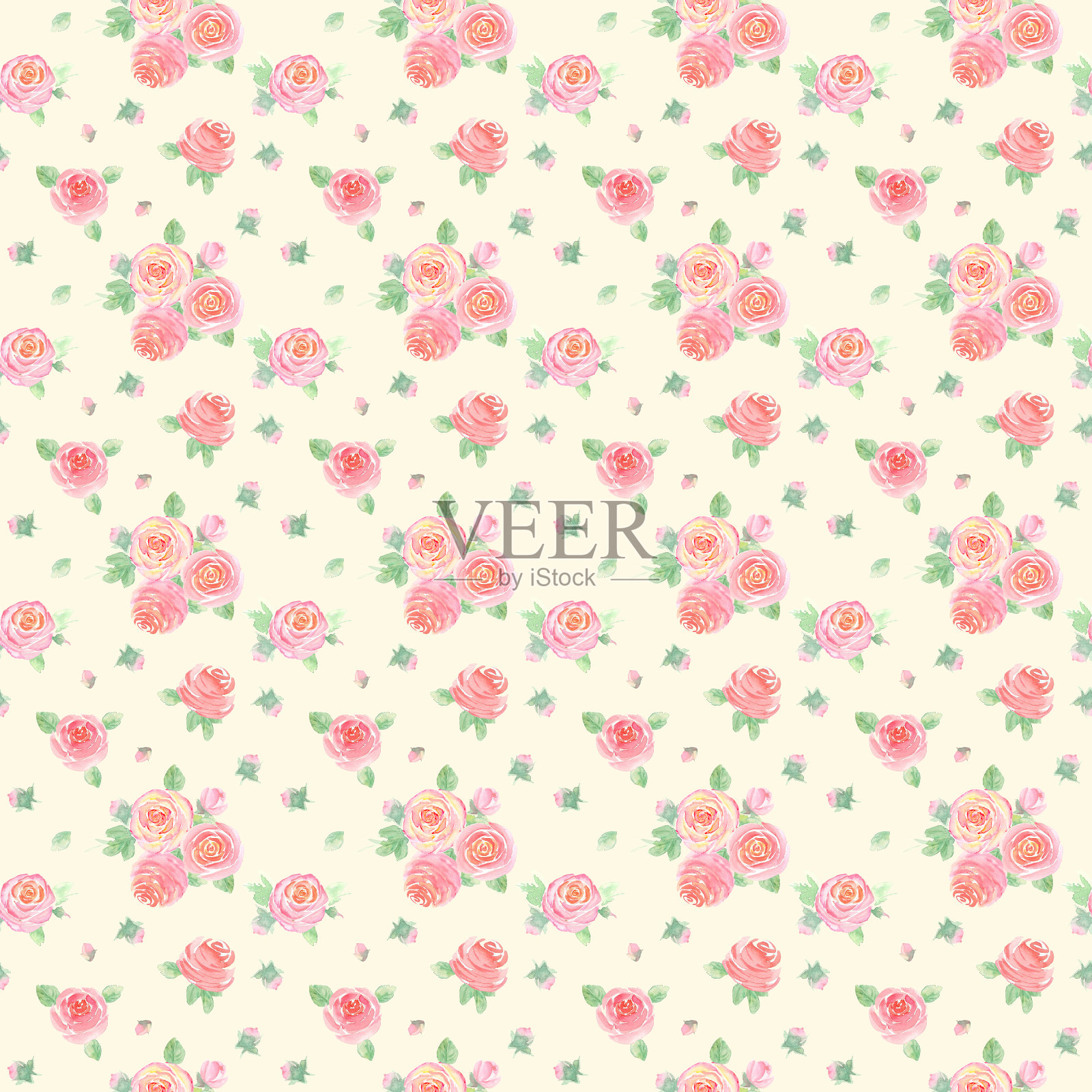 水彩玫瑰花。美丽的花卉无缝图案。插画图片素材