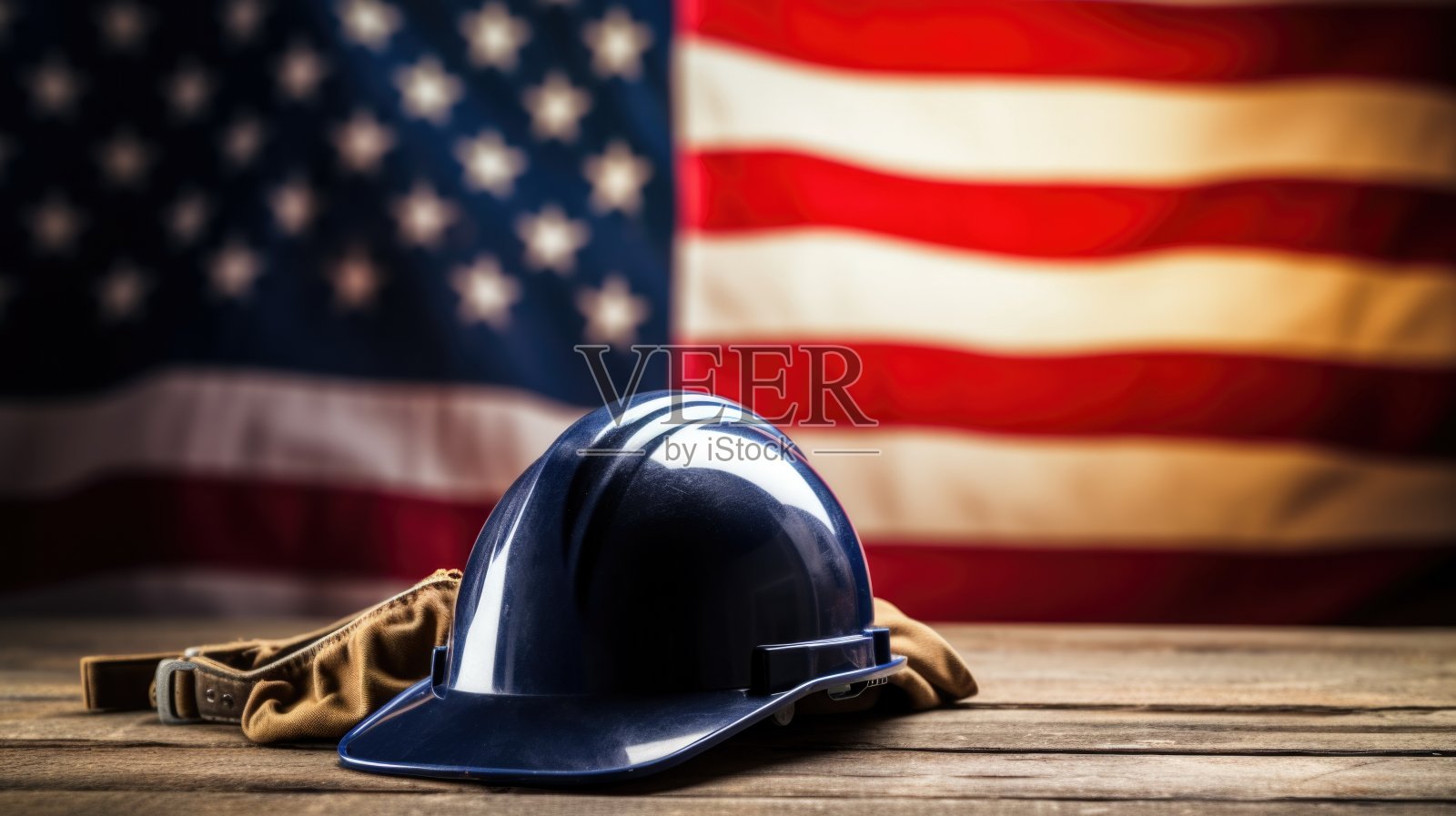 劳动节致敬的三维计算机图形插图:美国国旗头盔照片摄影图片