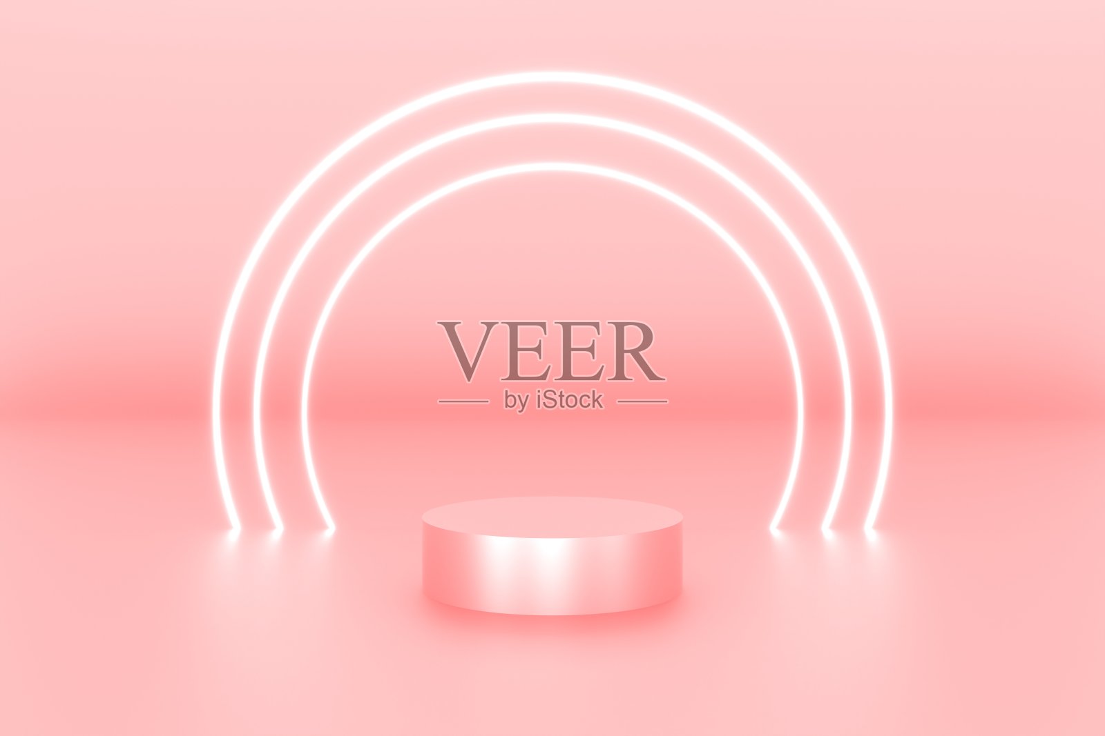 3d平台粉色用于产品背景舞台或讲台和空白展示平台，环形霓虹灯白色。三维插图渲染照片摄影图片