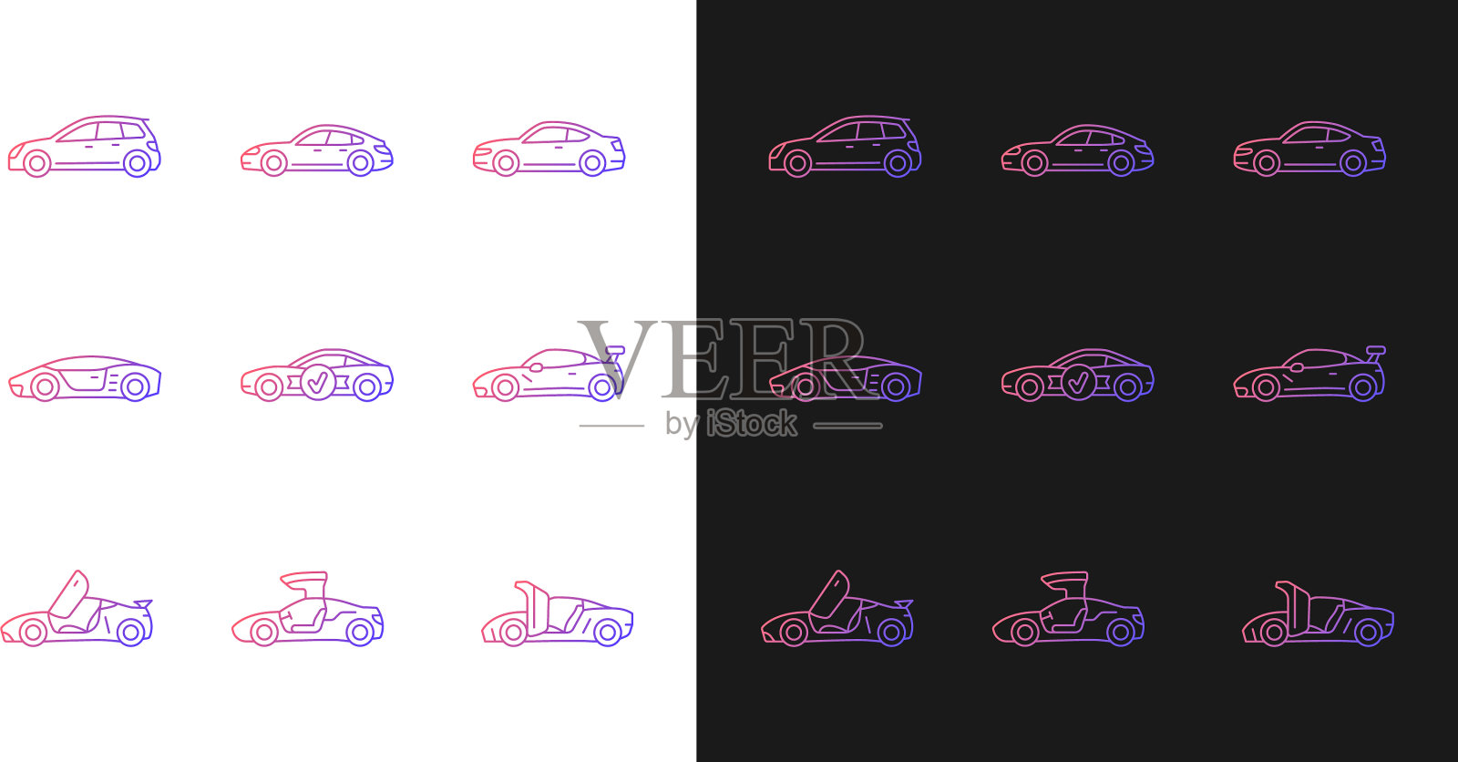 跑车模型的渐变图标设置为黑暗和图标素材