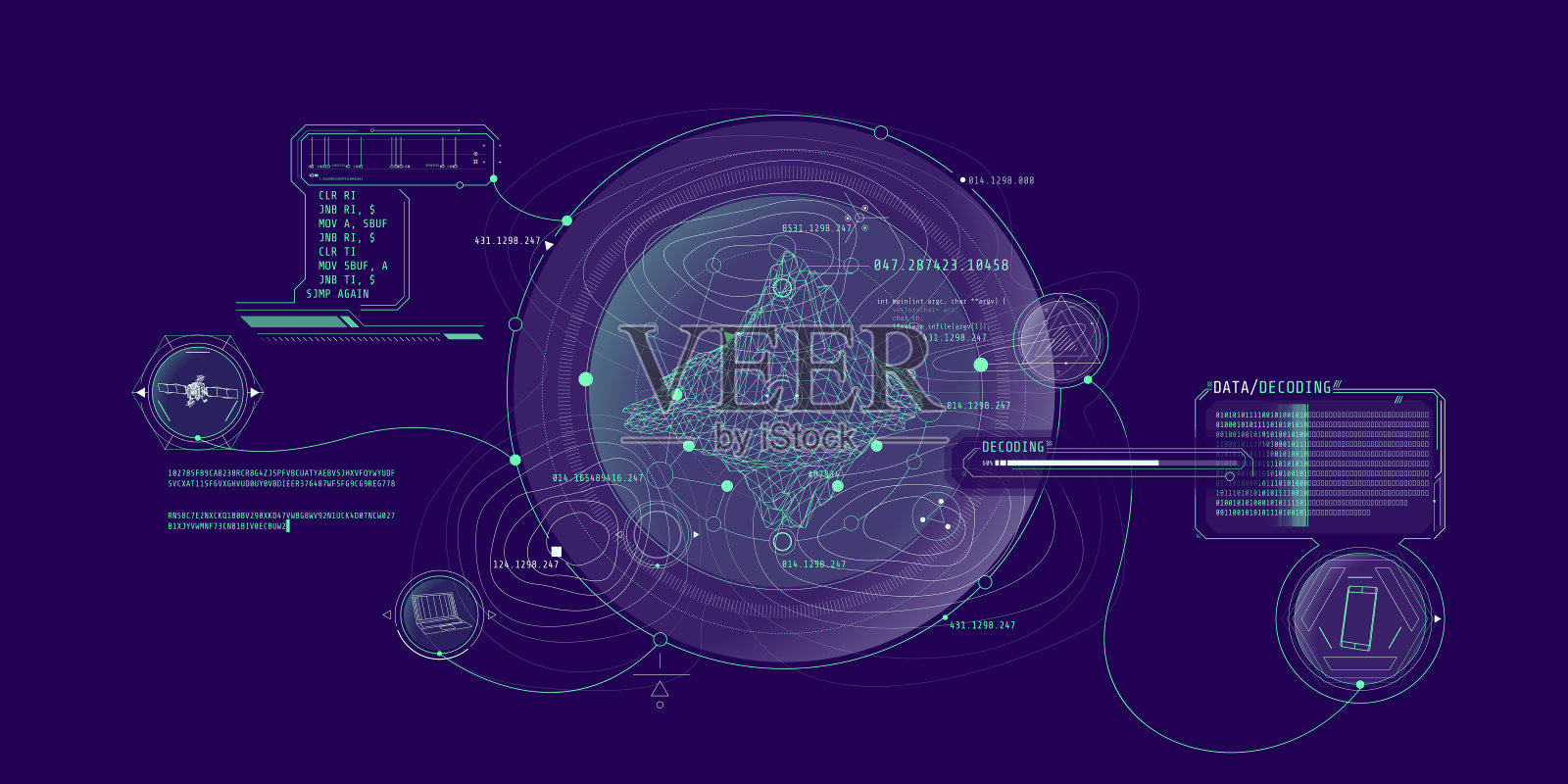 未来地球科学HUD界面设计与数据解码。插画图片素材