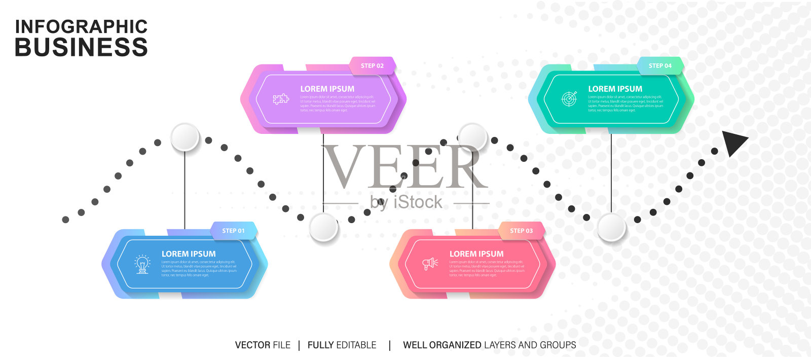 业务数据可视化。为抽象背景模板股票插图设计的时间线信息图图标插画图片素材