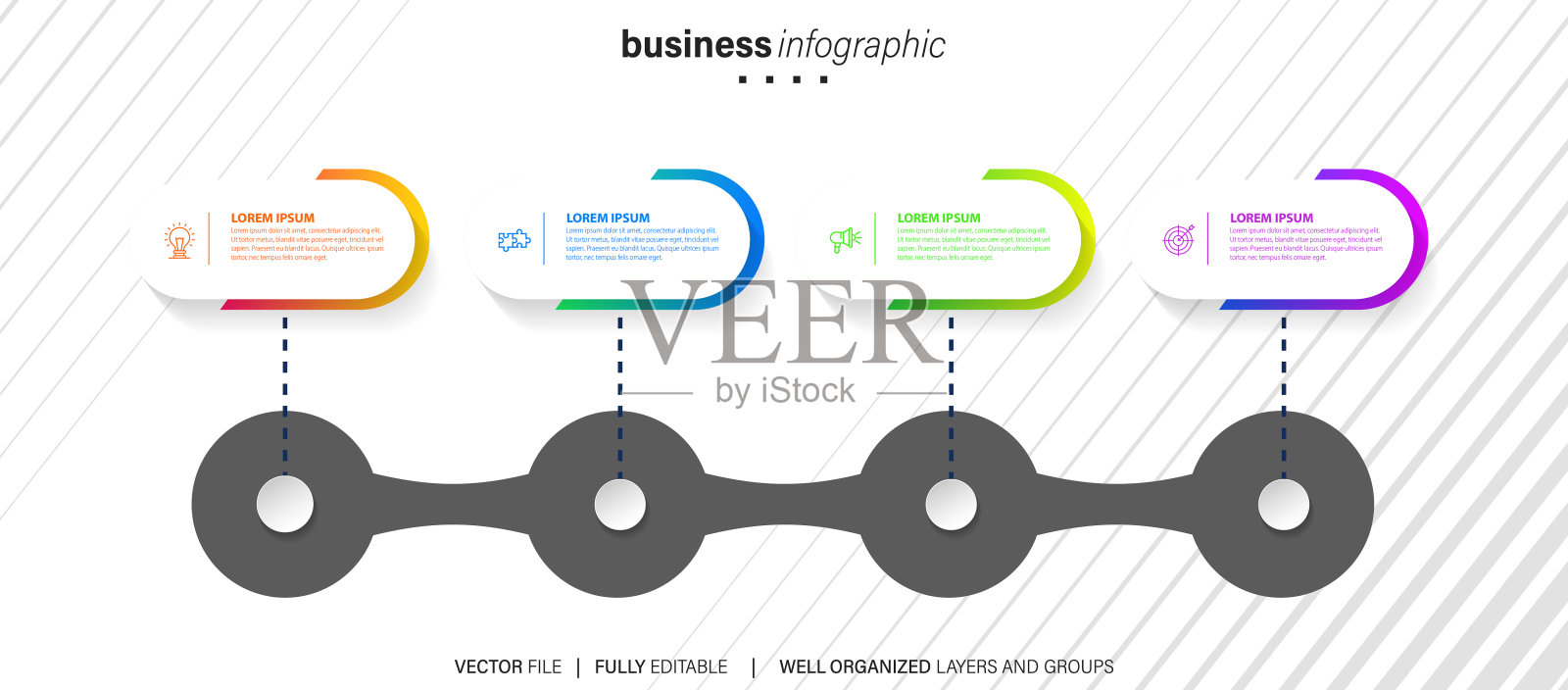 业务数据可视化。为抽象背景模板股票插图设计的时间线信息图图标插画图片素材