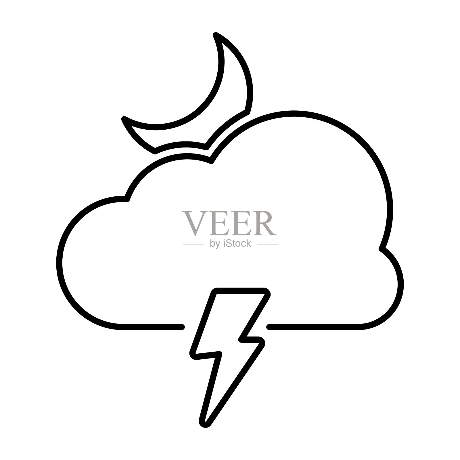 夜风暴图标的轮廓样式插画图片素材