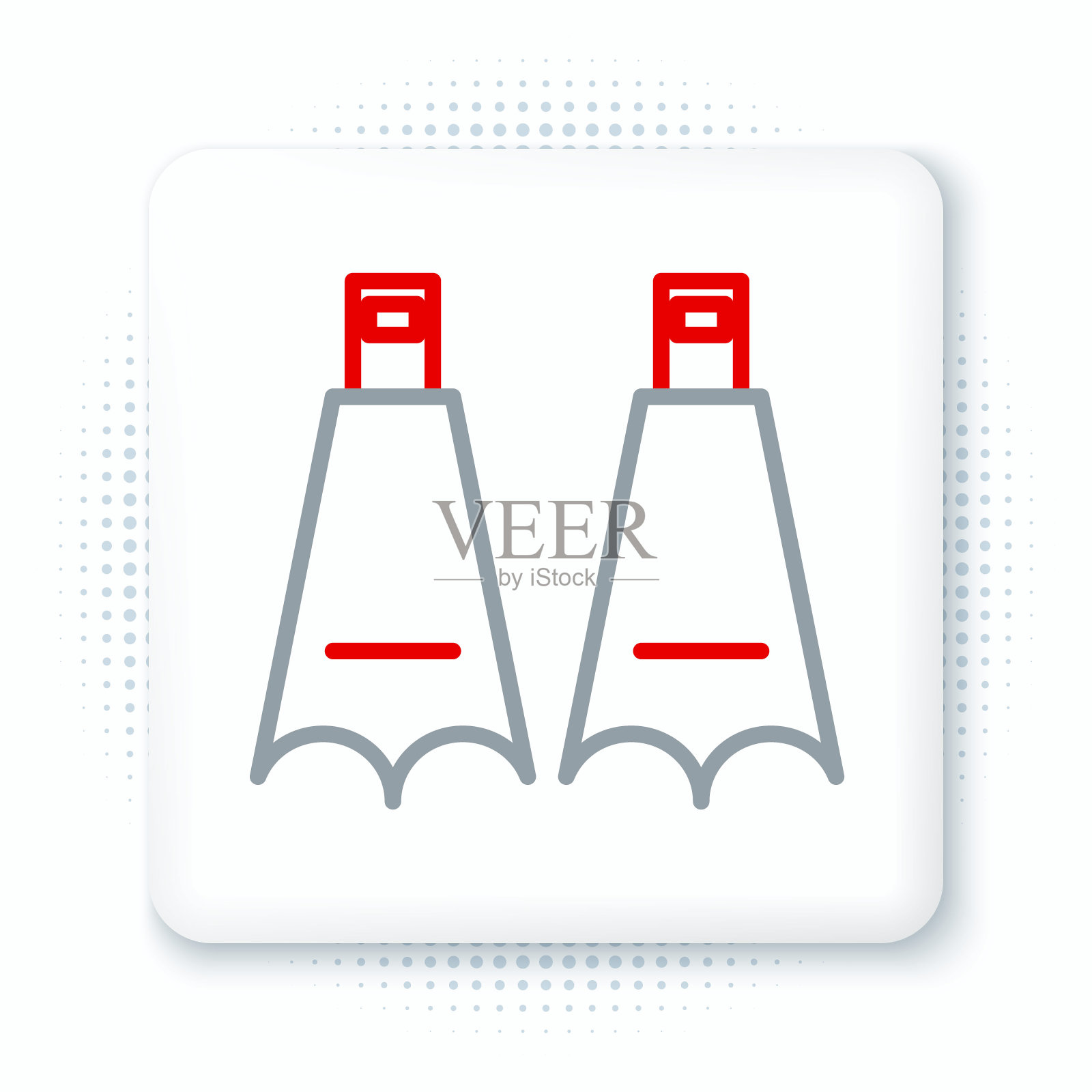 线条橡胶鳍游泳图标孤立的白色背景。潜水设备。极限运动。水下潜水设备。色彩缤纷的轮廓概念。向量图标素材