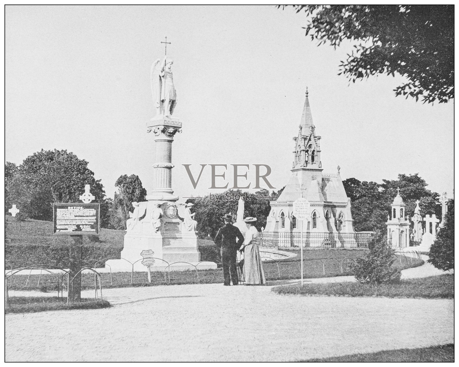 爱尔兰的古董照片:展望公墓，都柏林插画图片素材