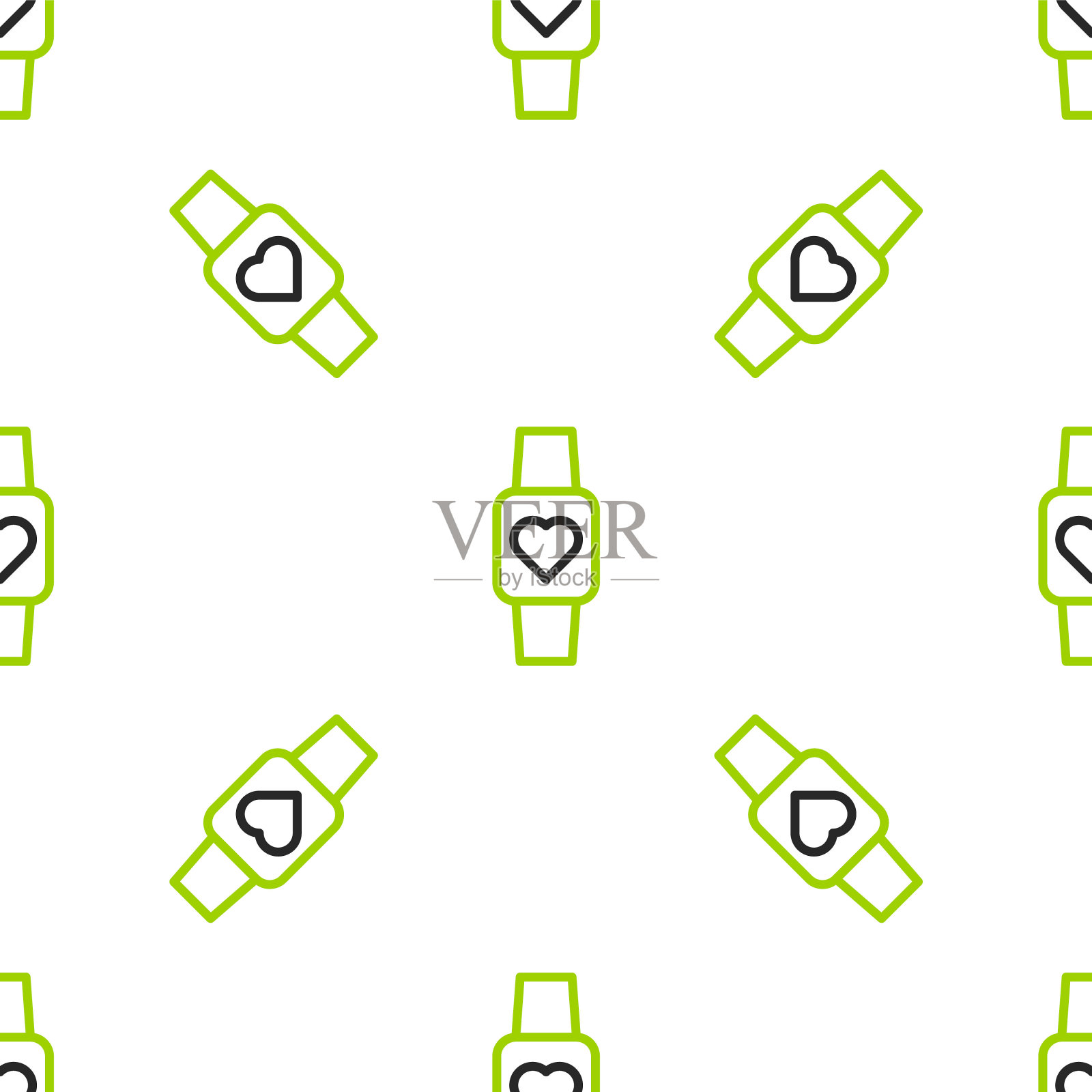 Line智能手表显示心率图标隔离无缝图案在白色背景上。健身App概念。向量插画图片素材