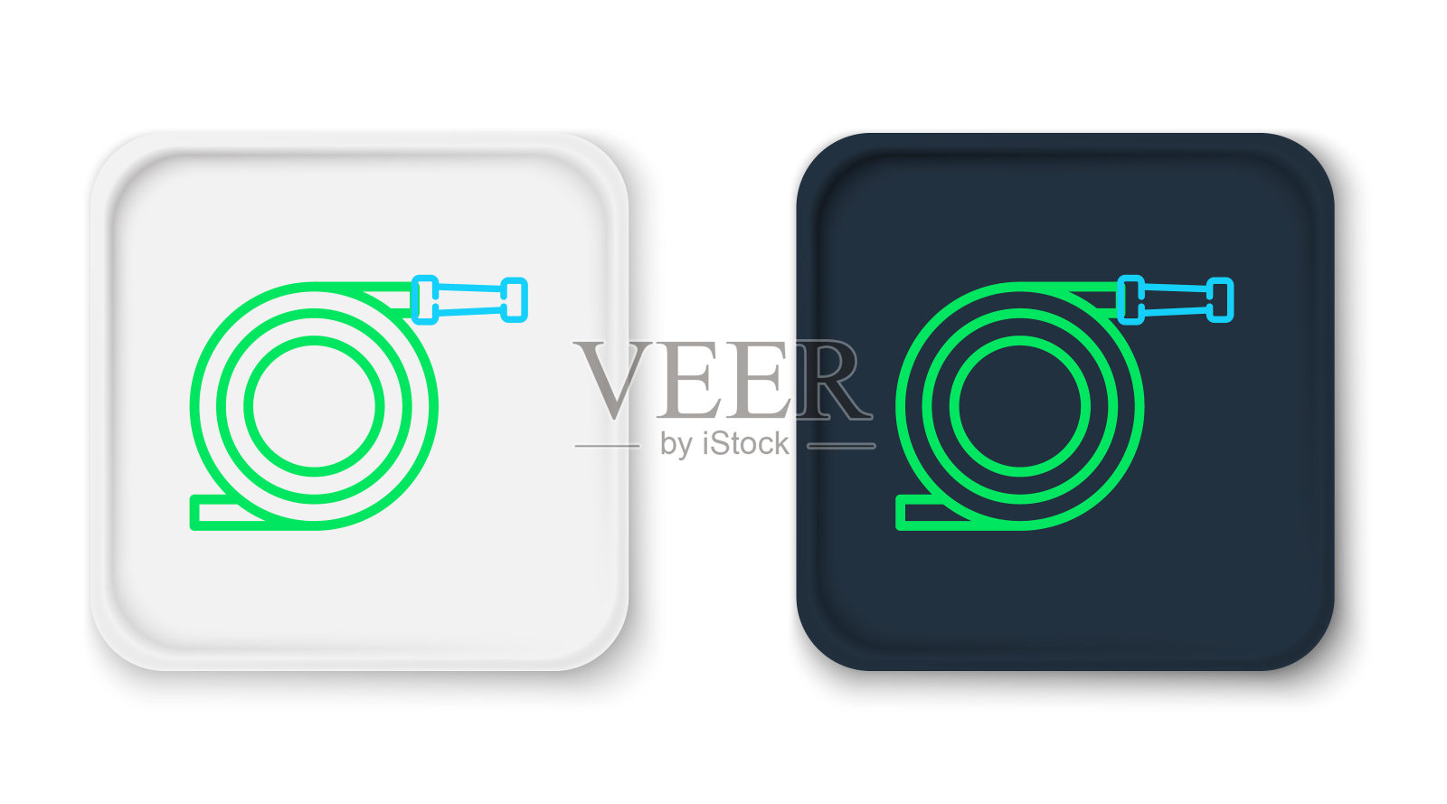 线花园软管或消防软管图标隔离在白色背景。喷枪图标。灌溉设备。色彩缤纷的轮廓概念。向量图标素材