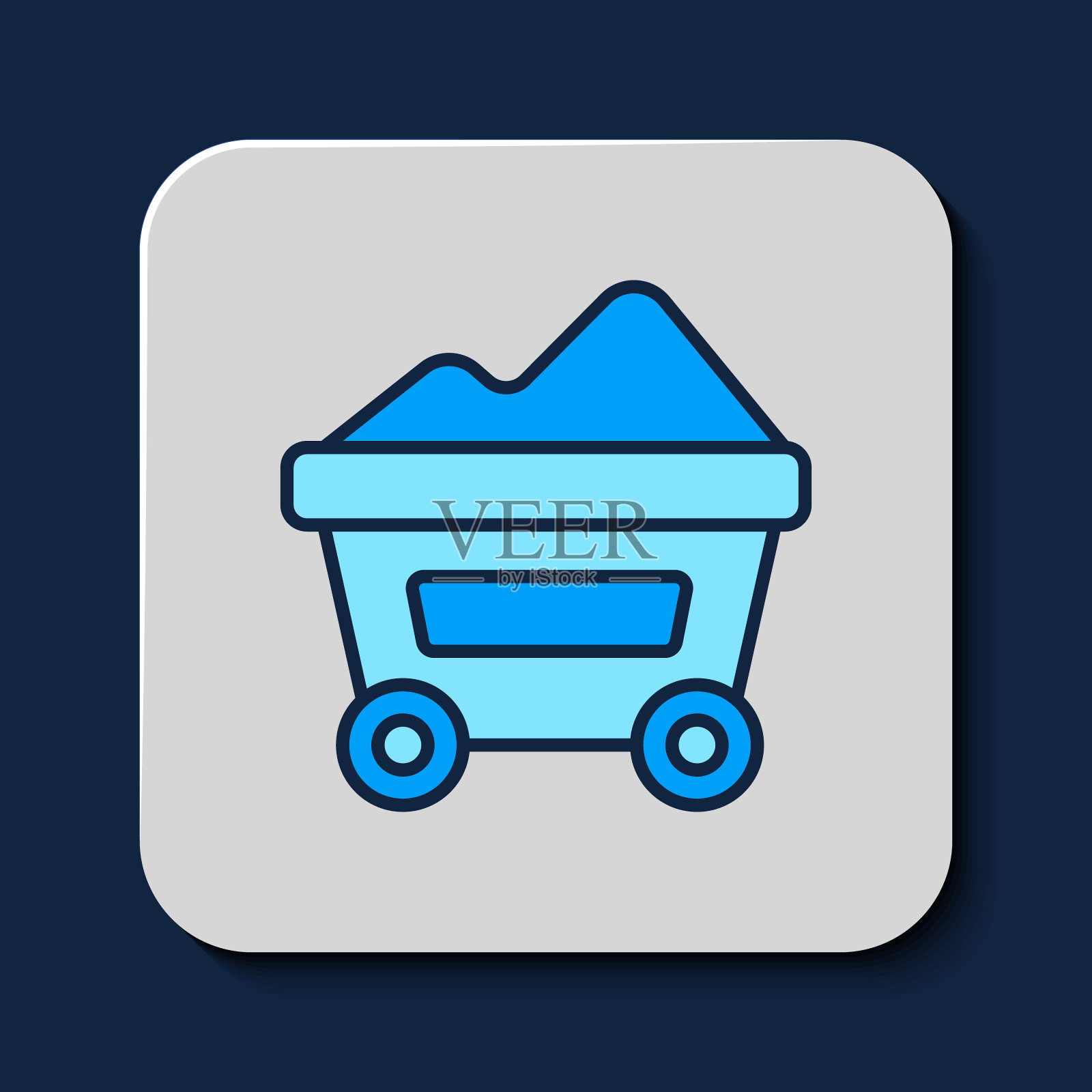 煤矿小车图标孤立的蓝色背景。工厂煤矿小车。向量插画图片素材