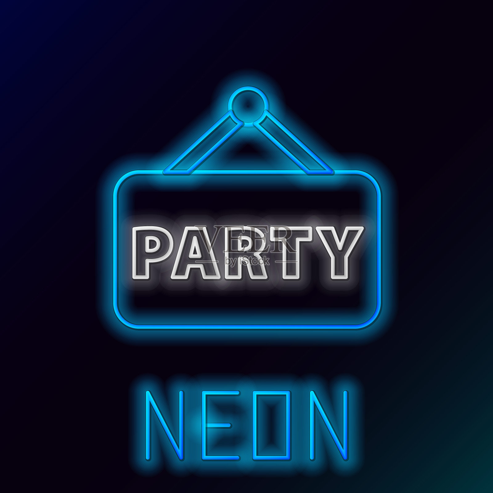 发光的霓虹灯线招牌派对图标孤立的黑色背景。色彩缤纷的轮廓概念。向量插画图片素材