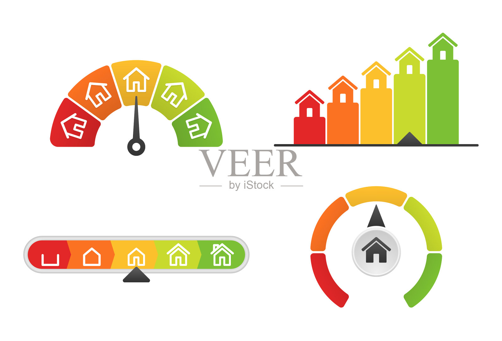 信用评分抵押贷款概念向量集，抵押贷款信用评分信息图插画图片素材