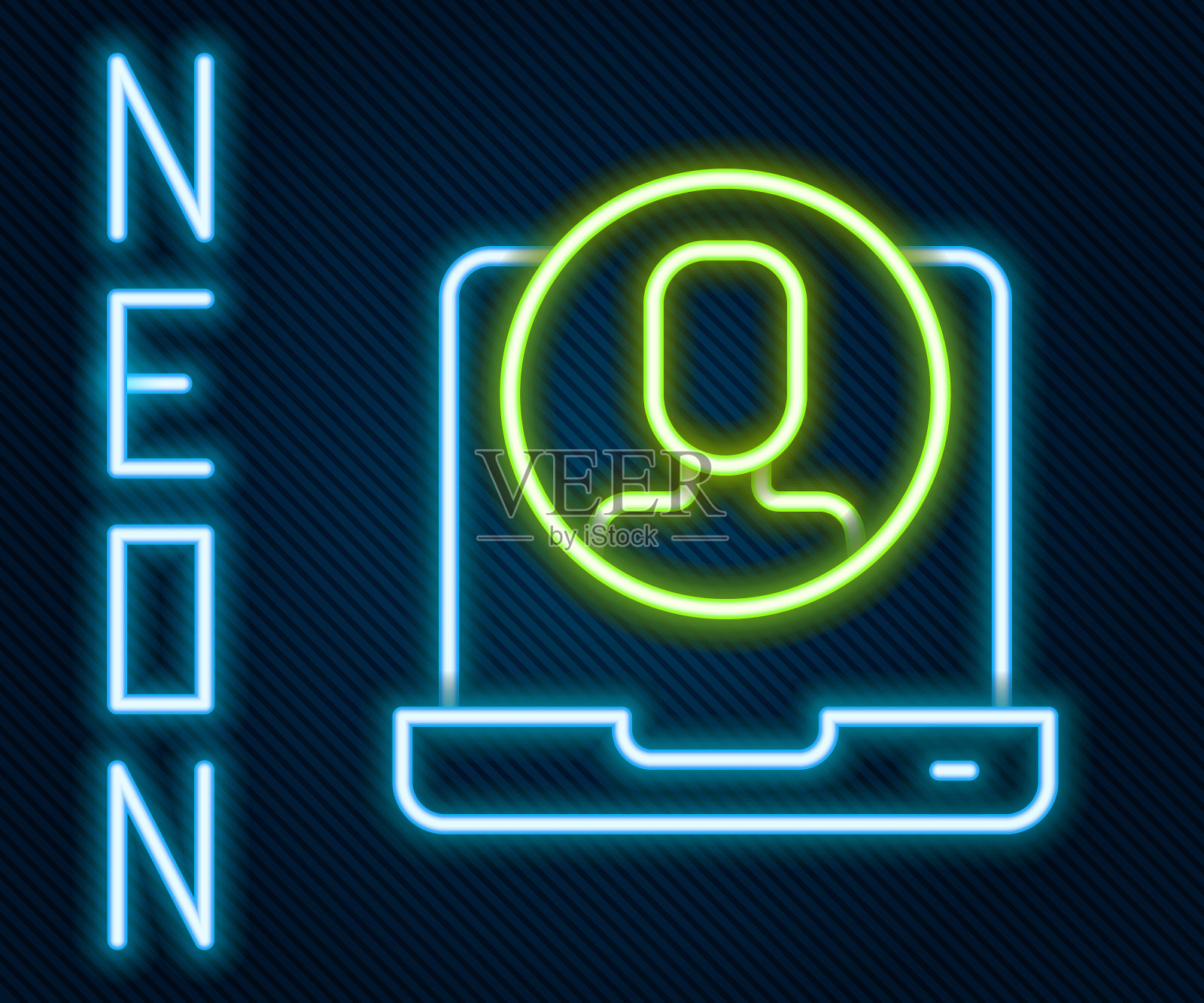 发光的霓虹线电话24小时支持图标孤立的黑色背景。全天候客户支持呼叫中心。全职呼叫服务。色彩缤纷的轮廓概念。向量插画图片素材