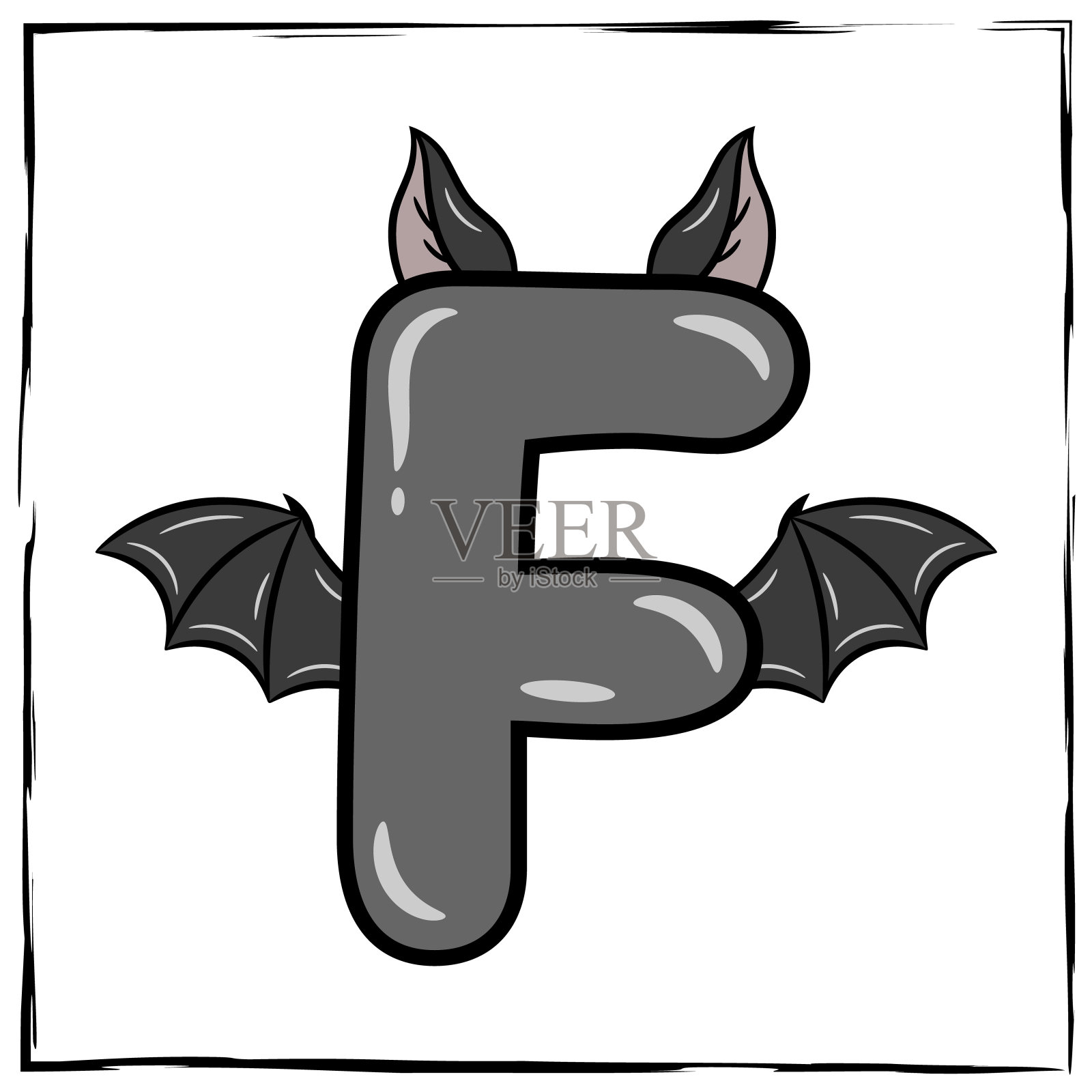 万圣节英语字母F可爱蝙蝠主题插画图片素材