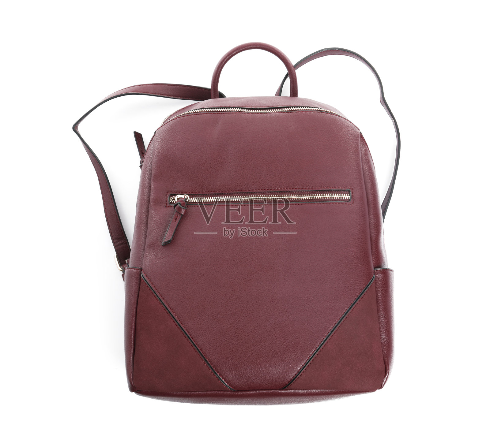 勃艮第女人的背包孤立在白色，俯视图。时尚配件照片摄影图片