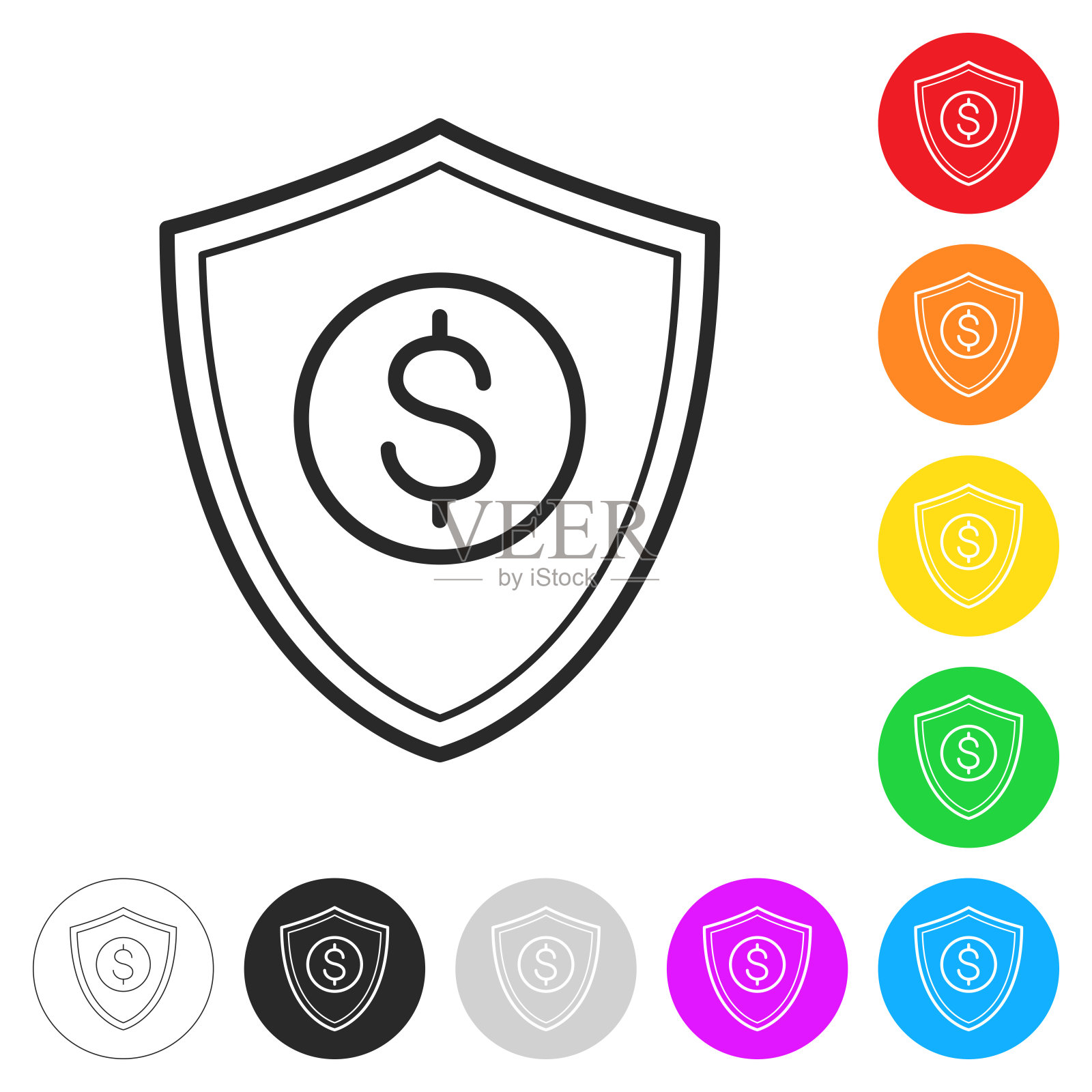 美元的盾牌。彩色按钮上的图标插画图片素材