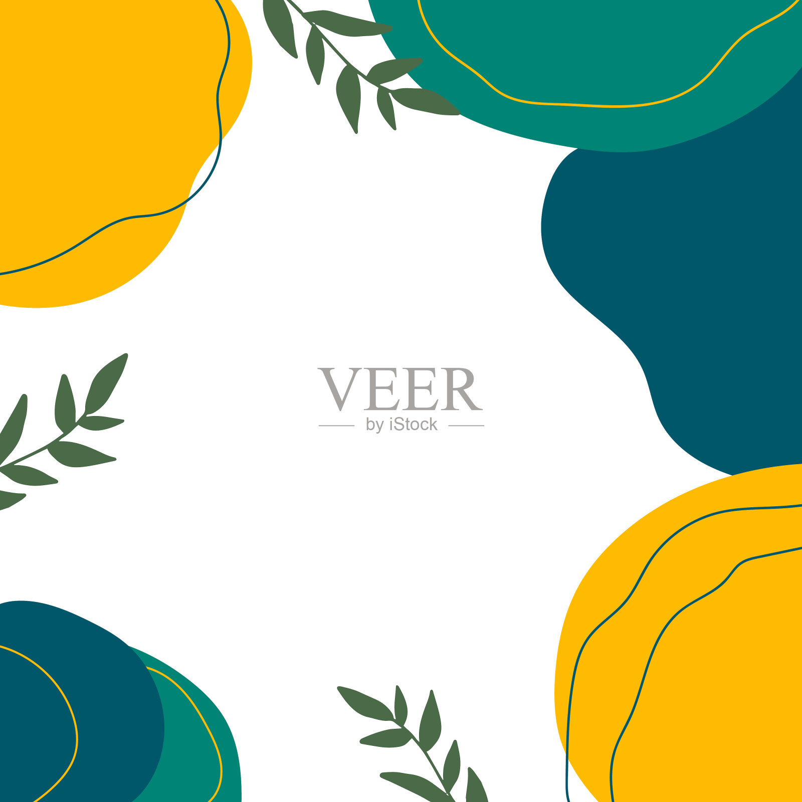 手绘最小背景与叶子形状插画图片素材