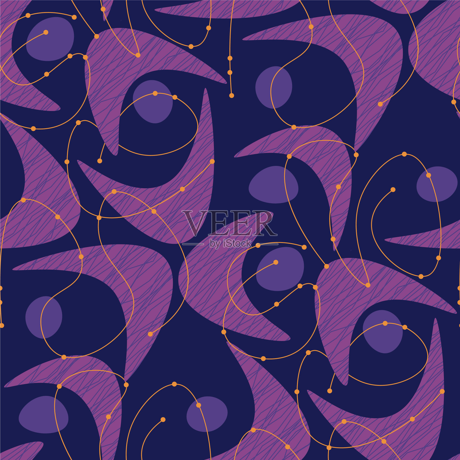 紫色原子时代抽象无缝图案插画图片素材