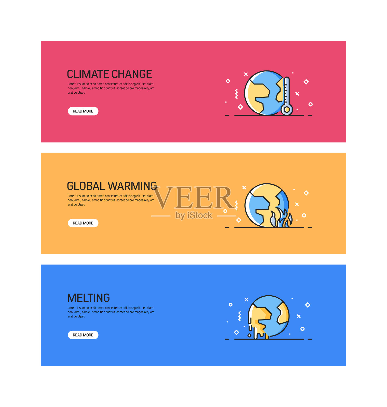 全球变暖相关的网页横幅设计，矢量插图插画图片素材